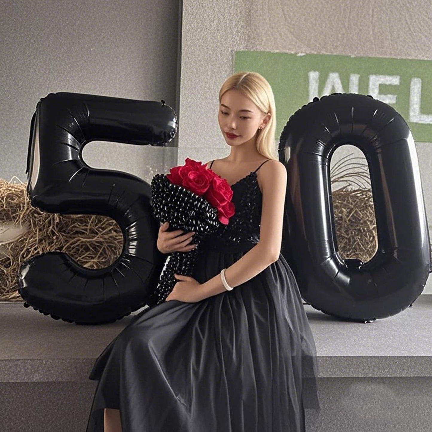 Kelfuoya 40-Inch Black Number 50 Digital Balloon – Jumbo Mylar Foil 50th Birthday Decor