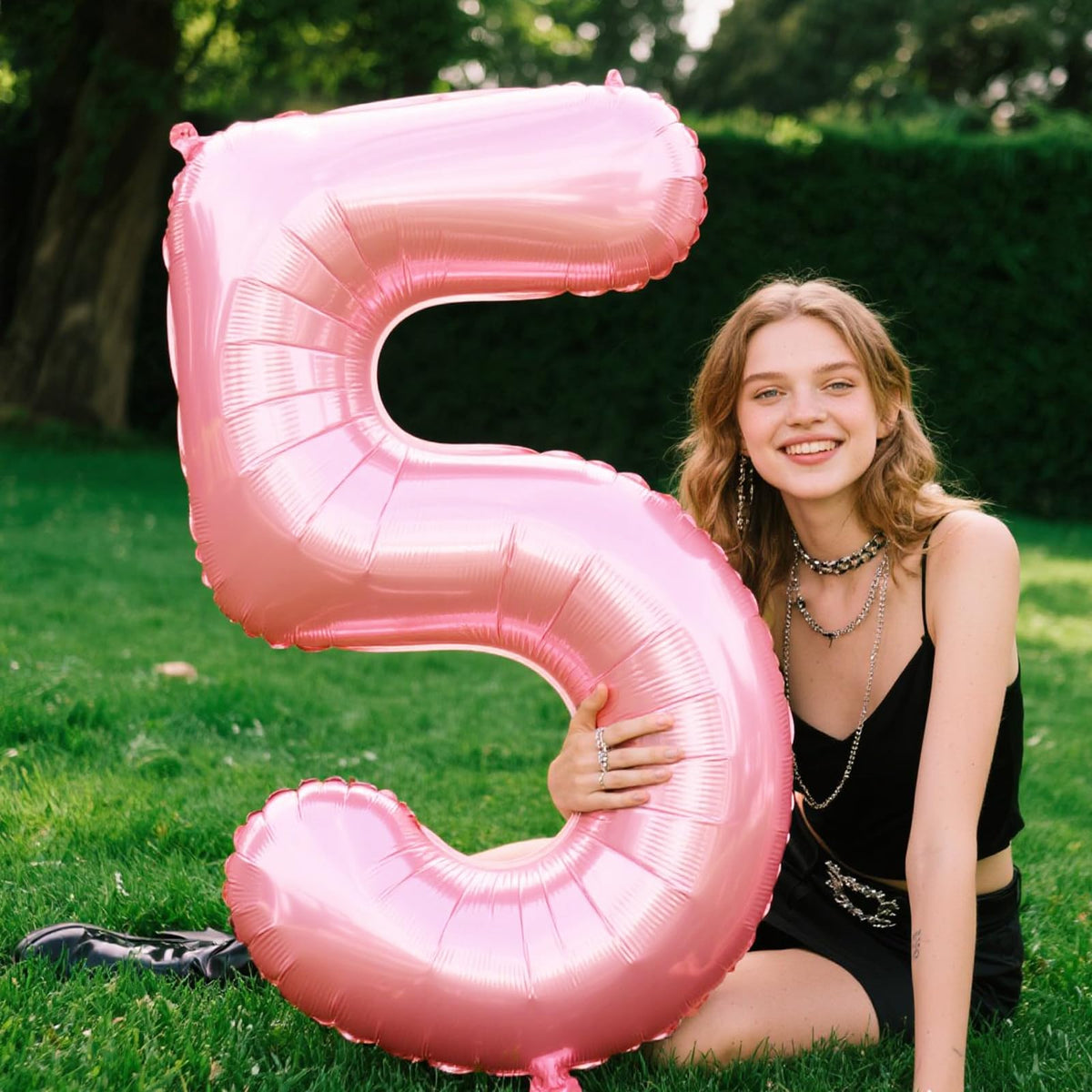 Kelfuoya 40-Inch Pearlescent Pink Number Balloon (Number 5) – Jumbo Mylar Foil Balloons for Birthdays and Celebrations