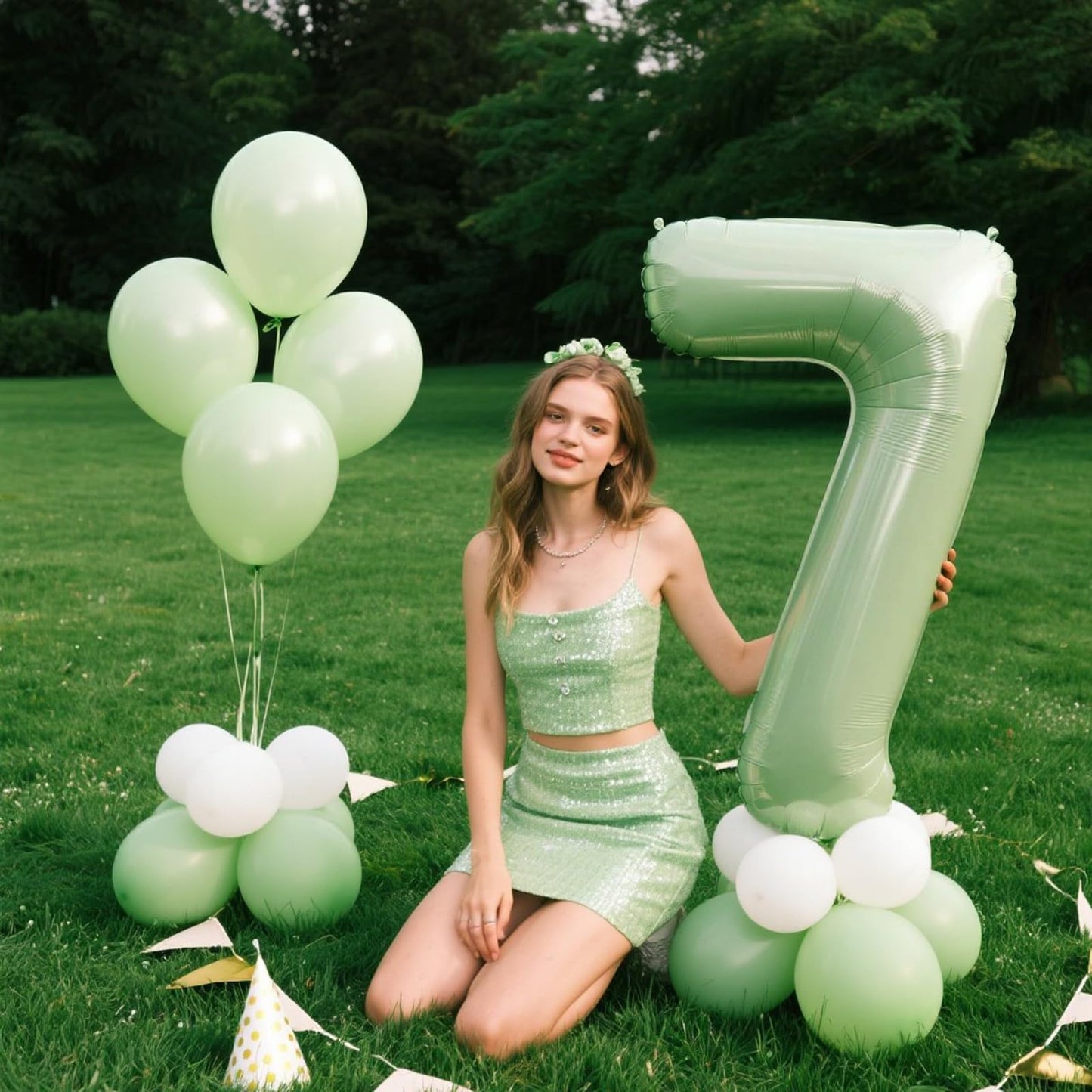 Kelfuoya 40 Inch Olive Green Number 7 Jumbo Mylar Foil Balloon – First Birthday, Anniversary, Wedding & Party Decor