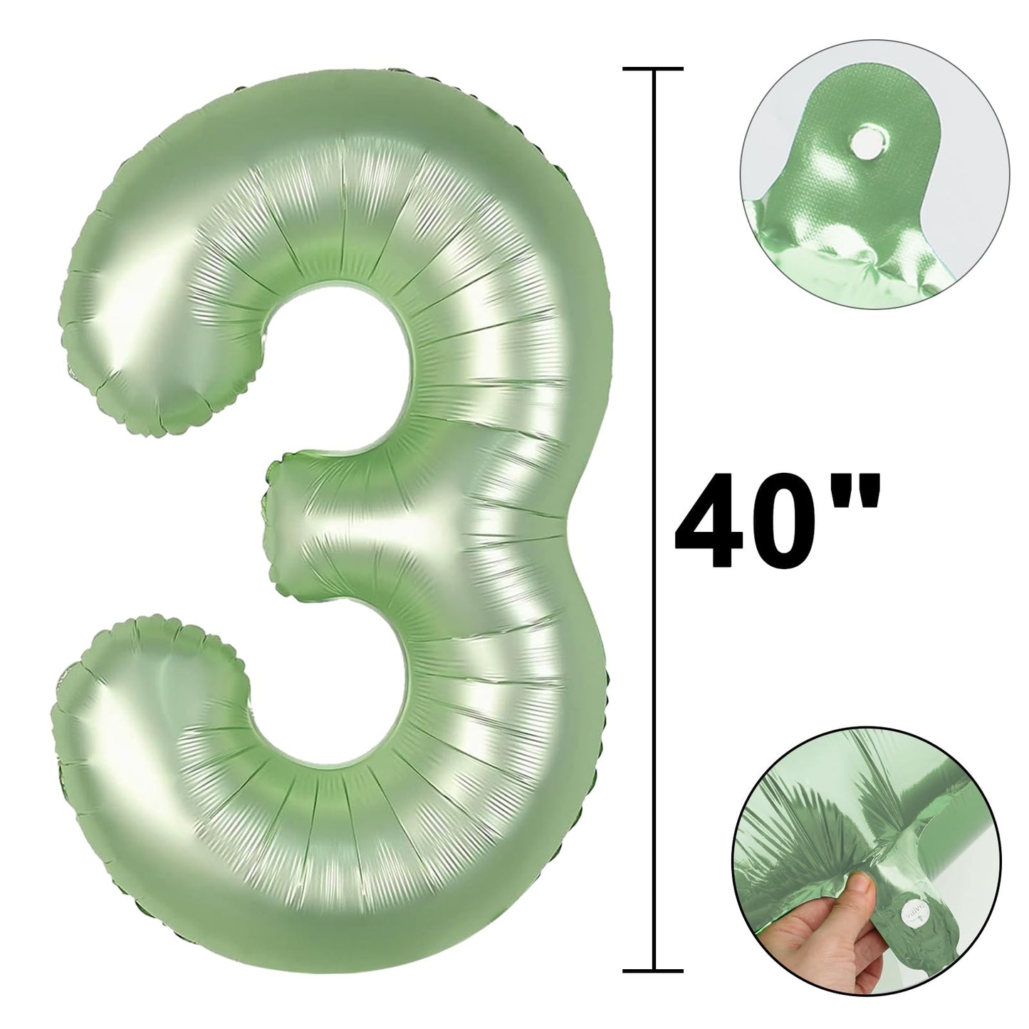Kelfuoya 40-Inch Olive Green Number 3 Balloon | Giant Foil Mylar Party Decor for Birthdays & Anniversaries