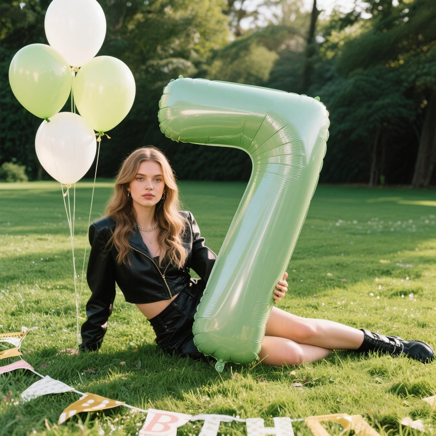 Kelfuoya 40 Inch Olive Green Number 7 Jumbo Mylar Foil Balloon – First Birthday, Anniversary, Wedding & Party Decor