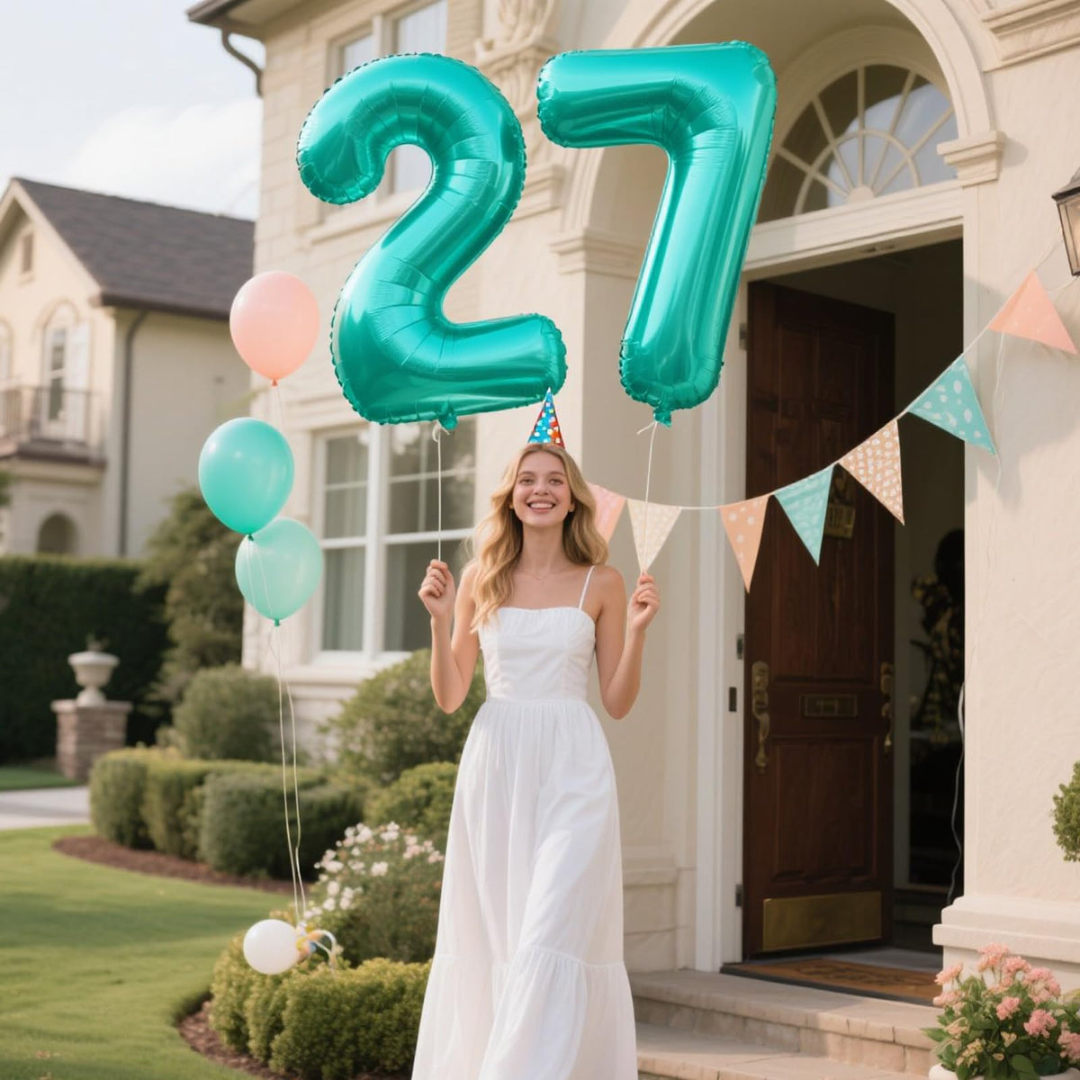 Kelfuoya 40-Inch Teal Number 7 Balloon — Jumbo Mylar Foil Birthday & Anniversary Decor