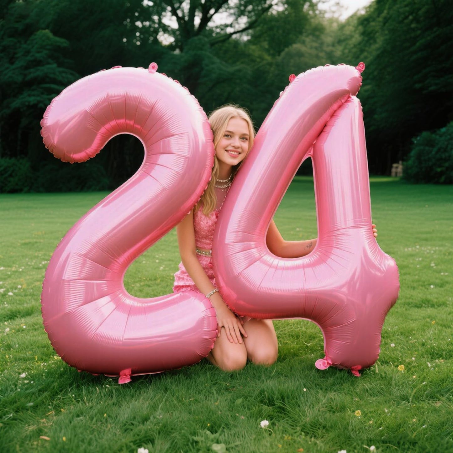 Kelfuoya 40-Inch Pearlescent Pink Number 24 Balloon – 24th Birthday Party Decorations