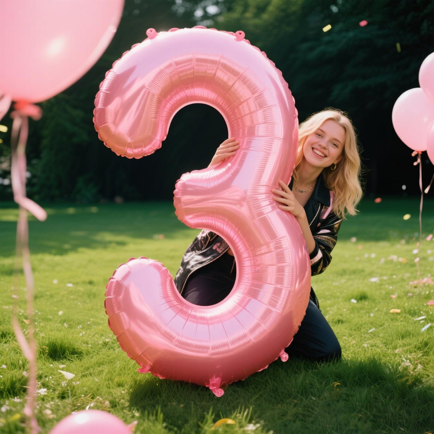 Kelfuoya 40-Inch Pearlescent Pink Number 3 Balloon – Giant Foil Mylar Party Balloon