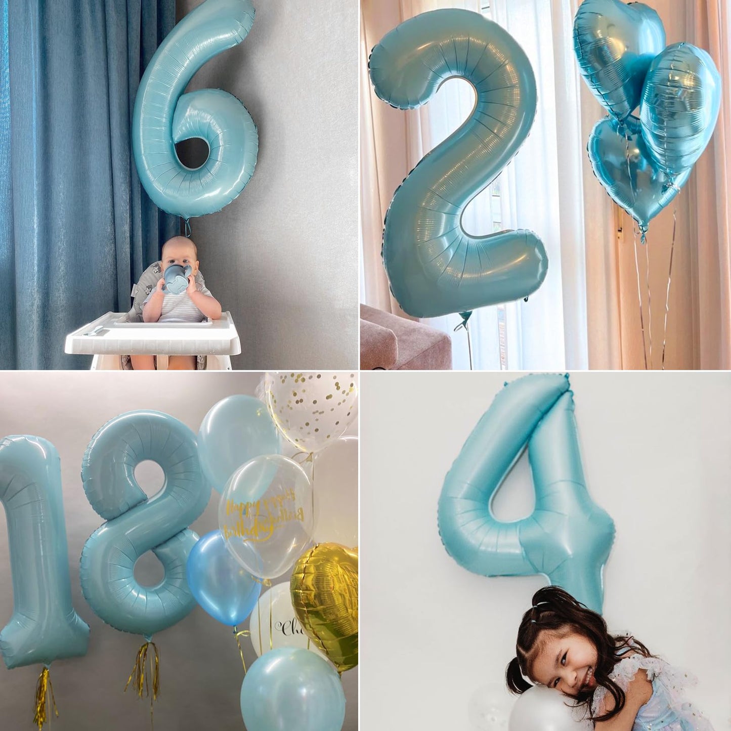 Kelfuoya Light Blue 40in Number 4 Balloon – Giant Foil Backdrop