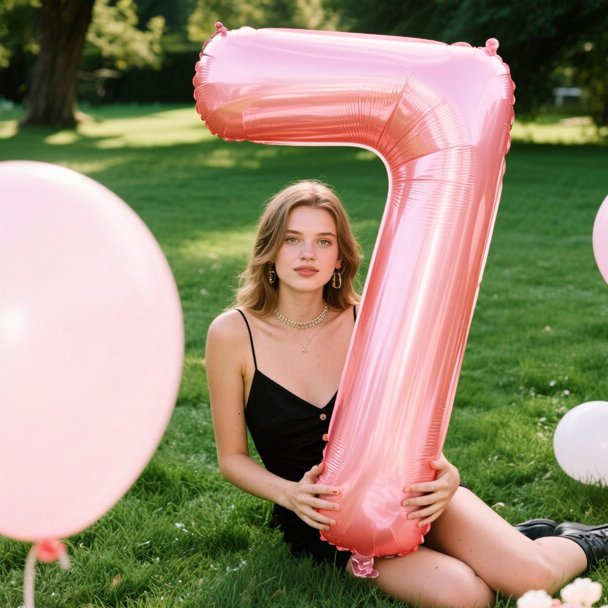 Kelfuoya 40-Inch Pearlescent Pink Number 7 Mylar Foil Balloon – Jumbo Birthday & Event Decor