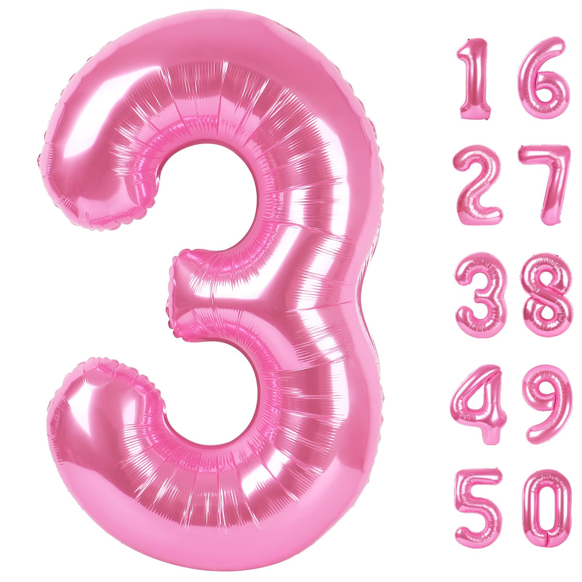 Kelfuoya Pink Number 3 Balloon – 40-Inch Mylar Foil Balloon for Birthdays & Celebrations