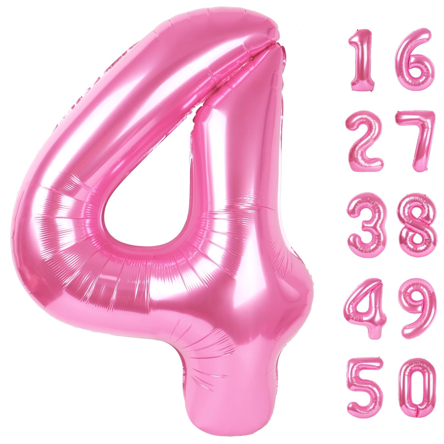 Kelfuoya Pink Number 4 Balloon — 40 Inch Giant Foil Mylar Balloon for Birthday Parties