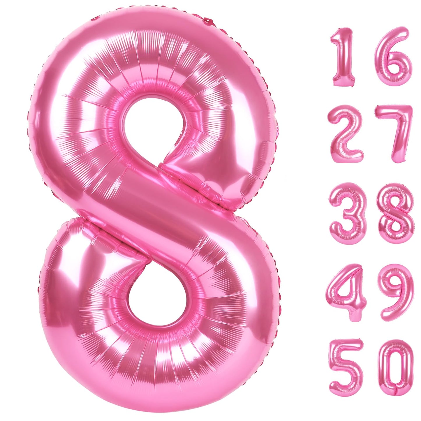 Kelfuoya Pink Number 8 Balloon, 40in Jumbo Mylar Foil Balloons