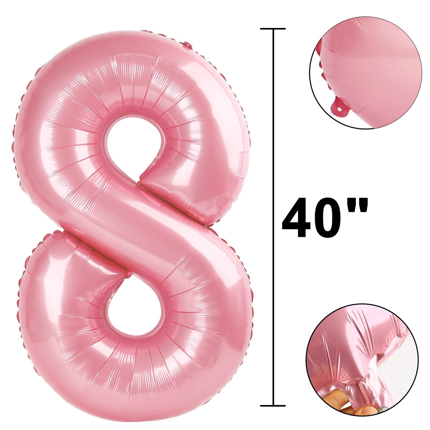 Kelfuoya 40-Inch Pearlescent Pink Foil Number 8 Balloon – 8th, 18th, 28th Birthday Party Decor