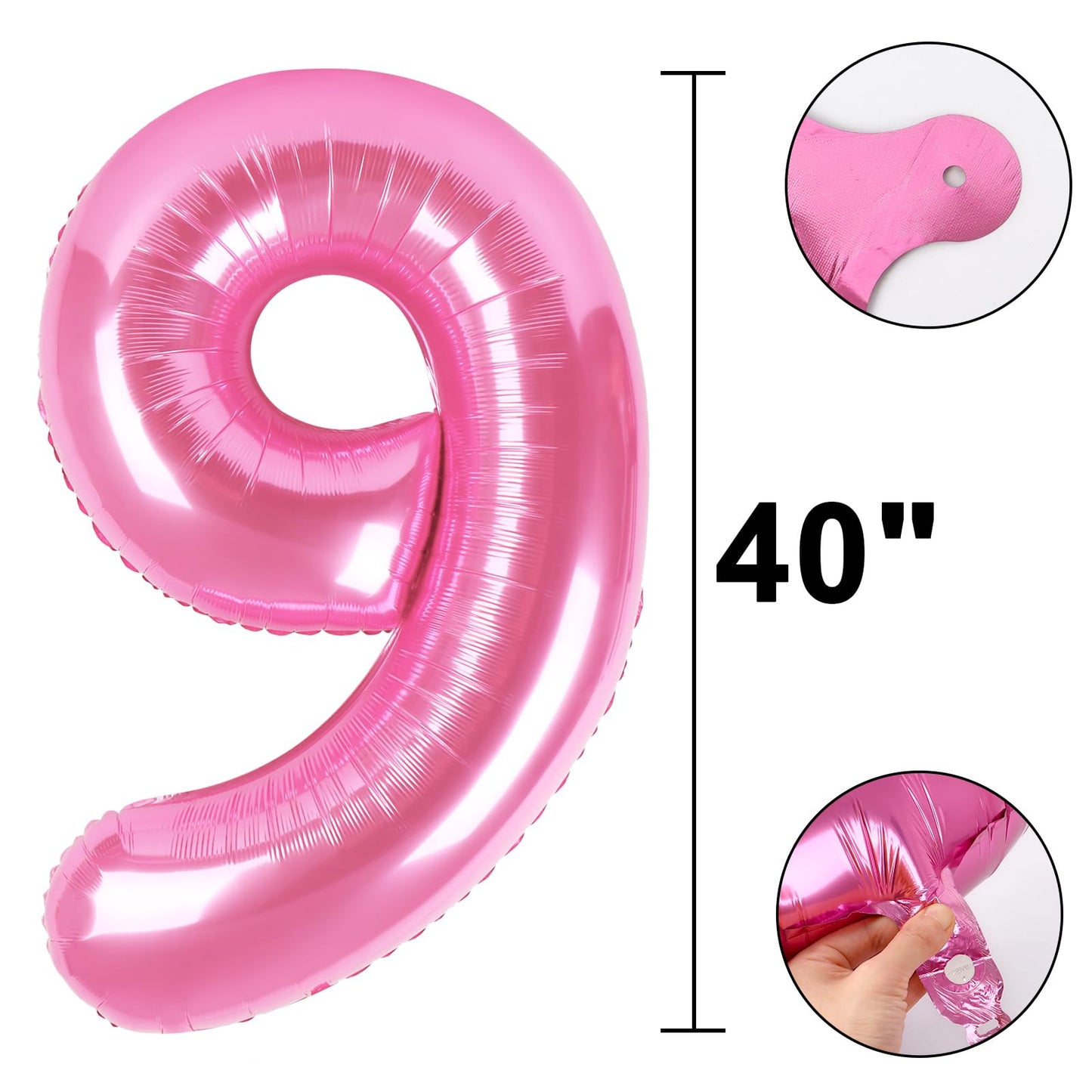 Kelfuoya Pink Number 9 Balloon - 40-Inch Jumbo Mylar Foil Balloon for 9th Birthday Parties