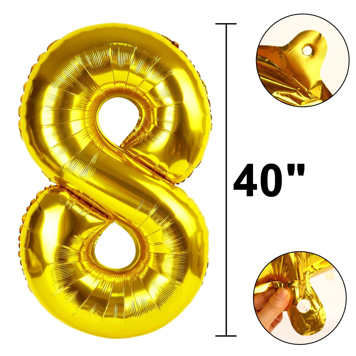 Kelfuoya 40-Inch Giant Gold Foil Number 8 Balloon – 8th, 18th, 28th Birthday & Anniversary Decor