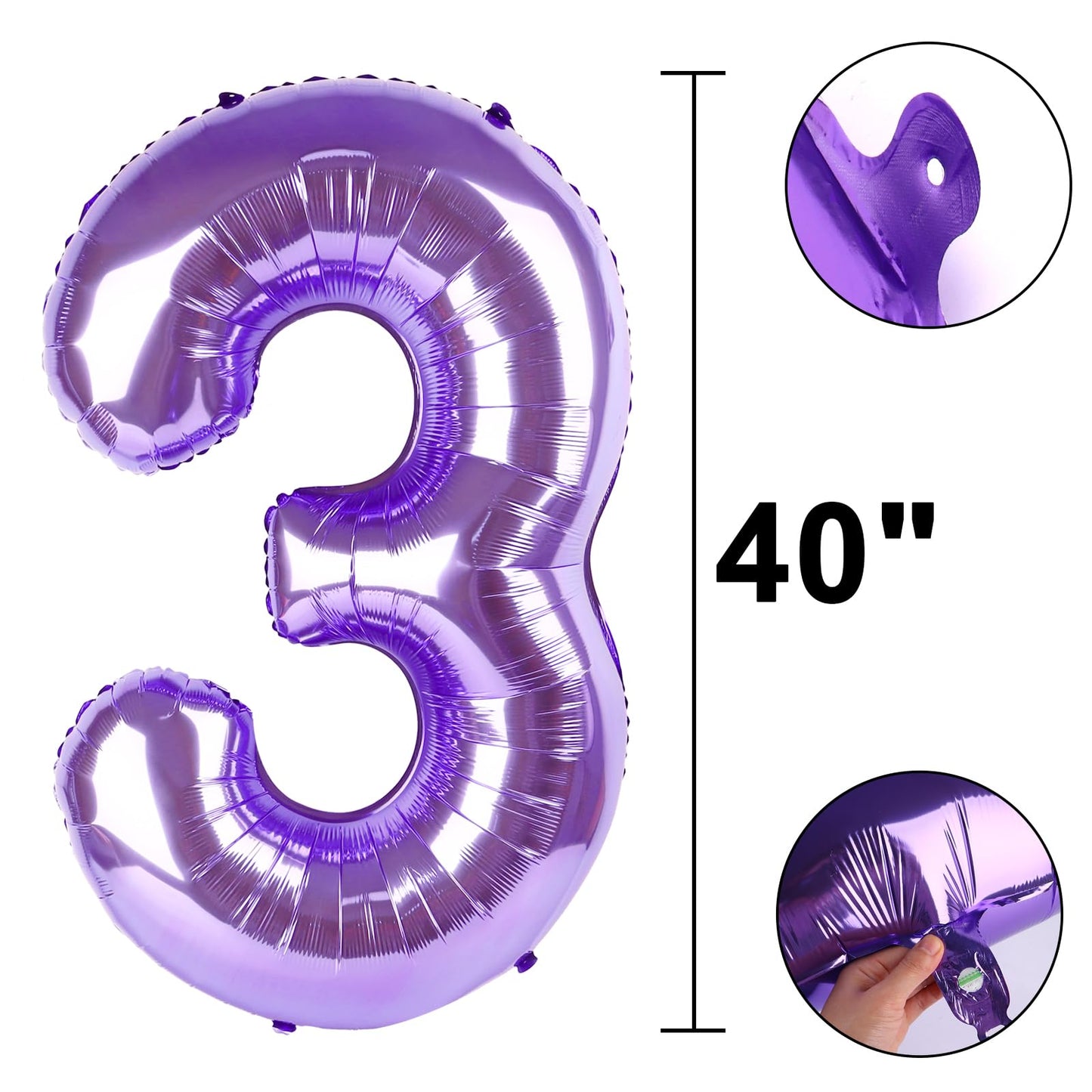 Kelfuoya 40-Inch Purple Number 3 Foil Balloon – Giant Mylar Birthday & Anniversary Decor