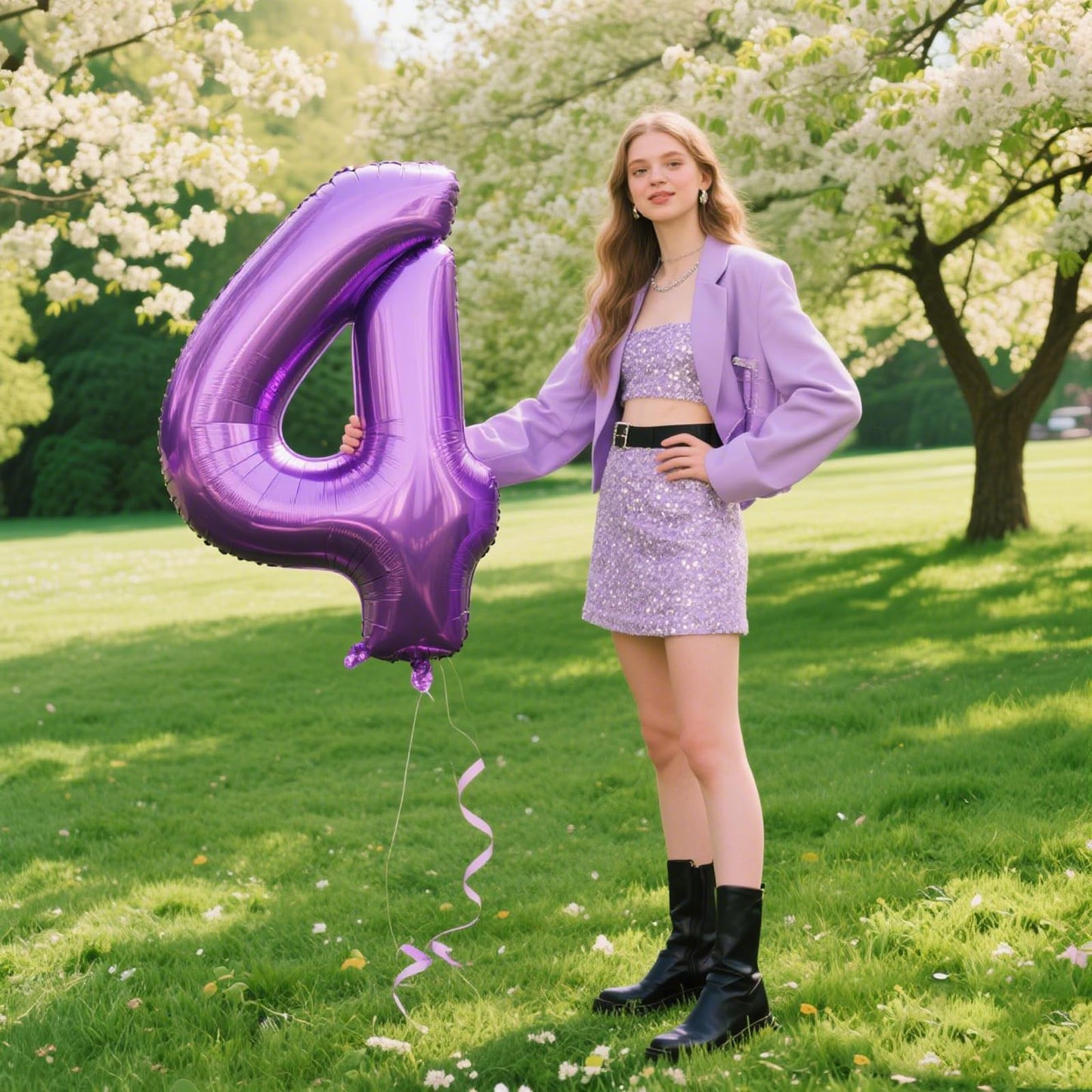 Kelfuoya 40 Inch Purple Number 4 Foil Balloon | Giant Mylar Balloon for Birthdays & Anniversaries