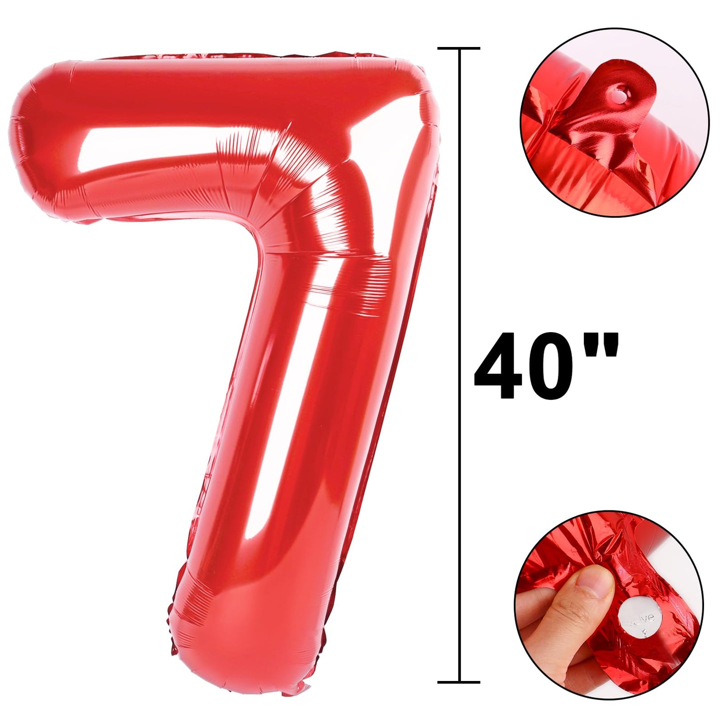Kelfuoya Red Number 7 Balloon - 40 Inch Mylar Foil Birthday Party Decoration
