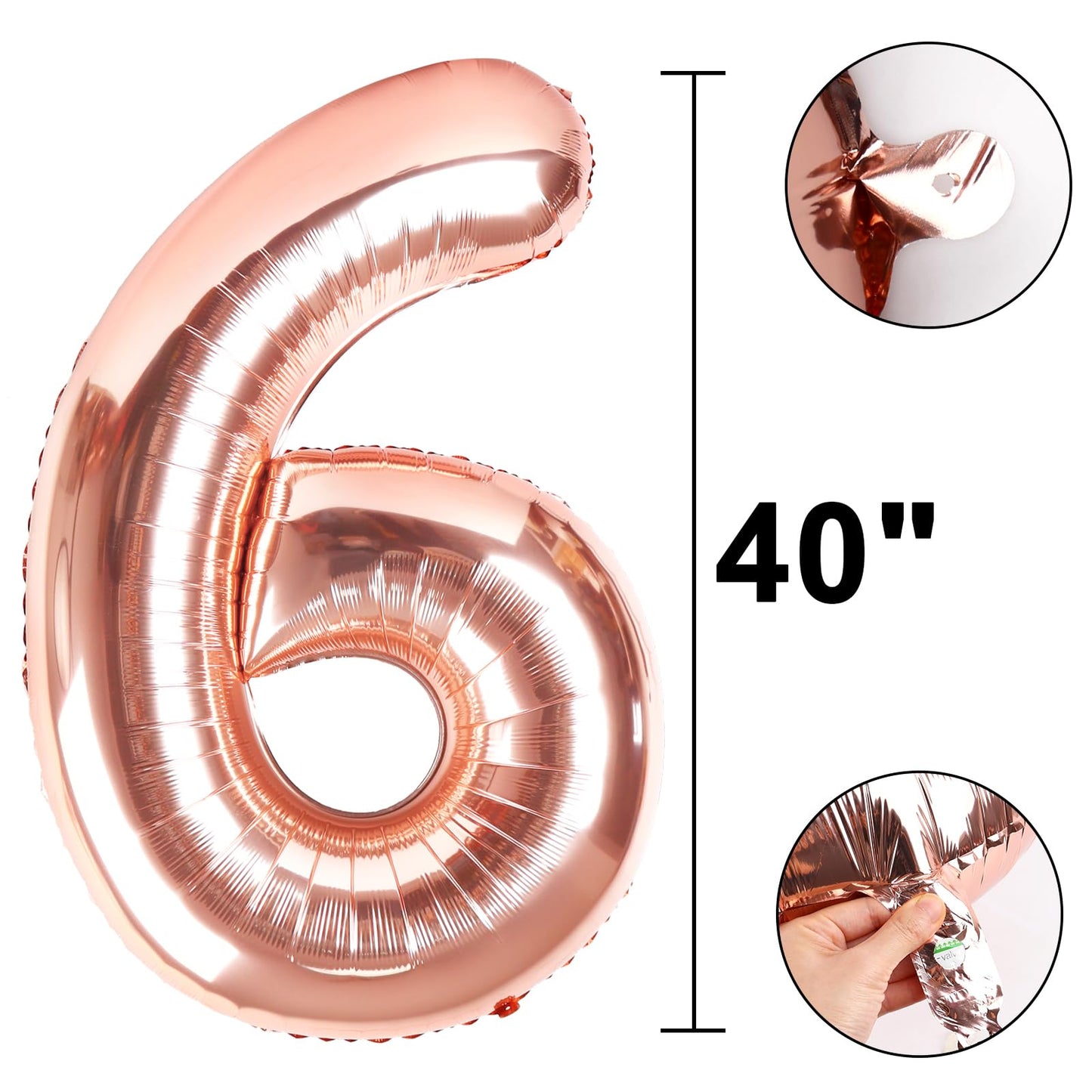Kelfuoya Rose Gold 40-Inch Number 6 Balloon – Giant Foil Mylar Ballon for 6th Birthday & Anniversary Decor