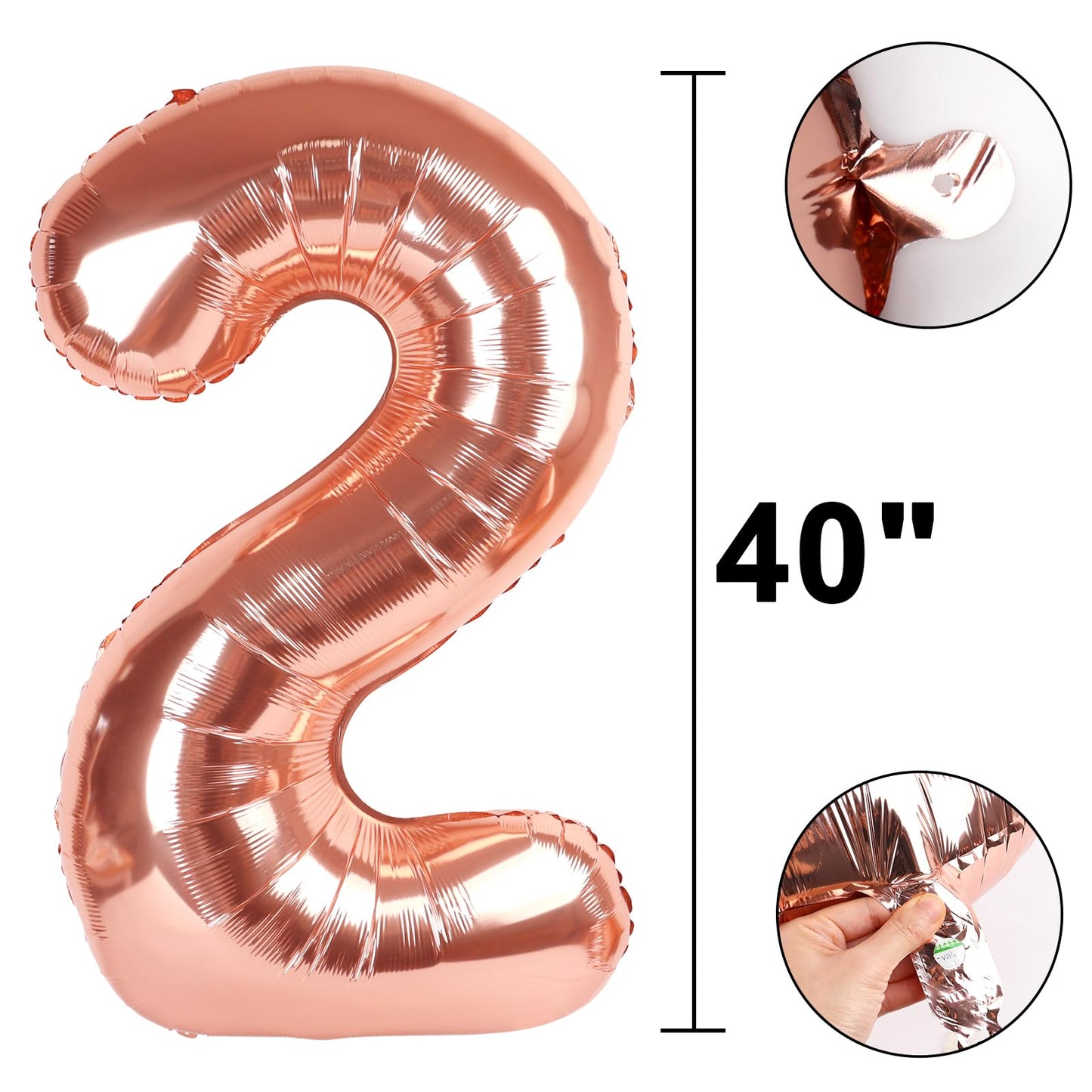Kelfuoya Rose Gold Number 2 Balloon – 40-Inch Mylar Birthday & Event Decor