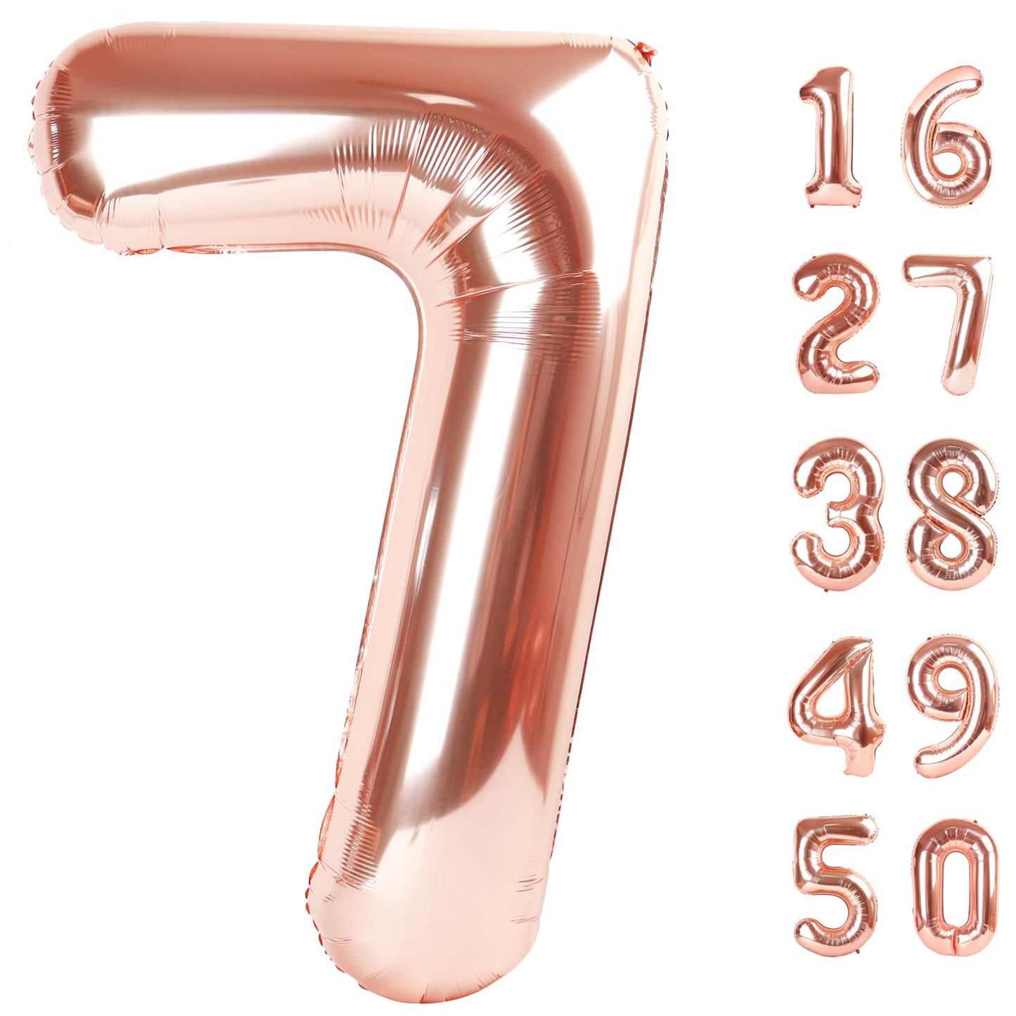 Kelfuoya Rose Gold 40-Inch Number 7 Foil Mylar Balloon - Giant Party Balloon for Birthday & Anniversary