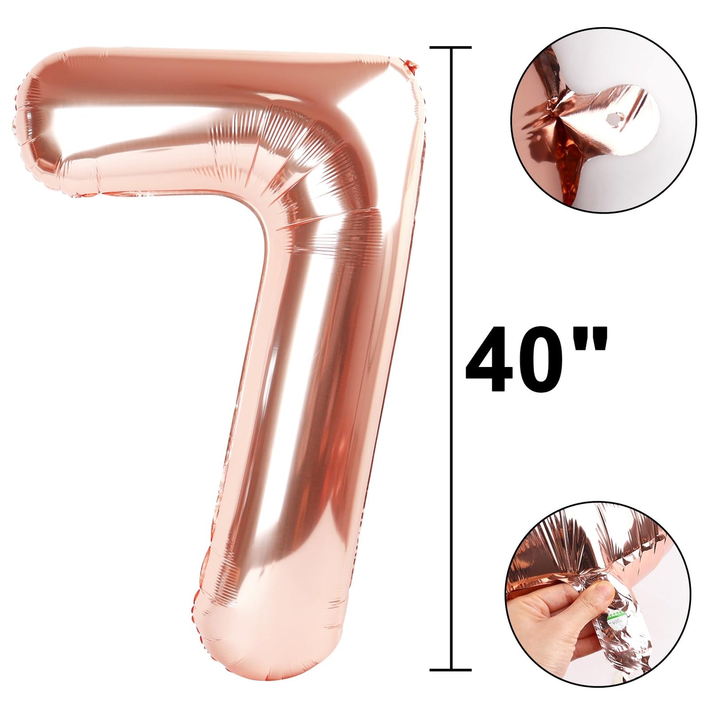 Kelfuoya Rose Gold 40-Inch Number 7 Foil Mylar Balloon - Giant Party Balloon for Birthday & Anniversary