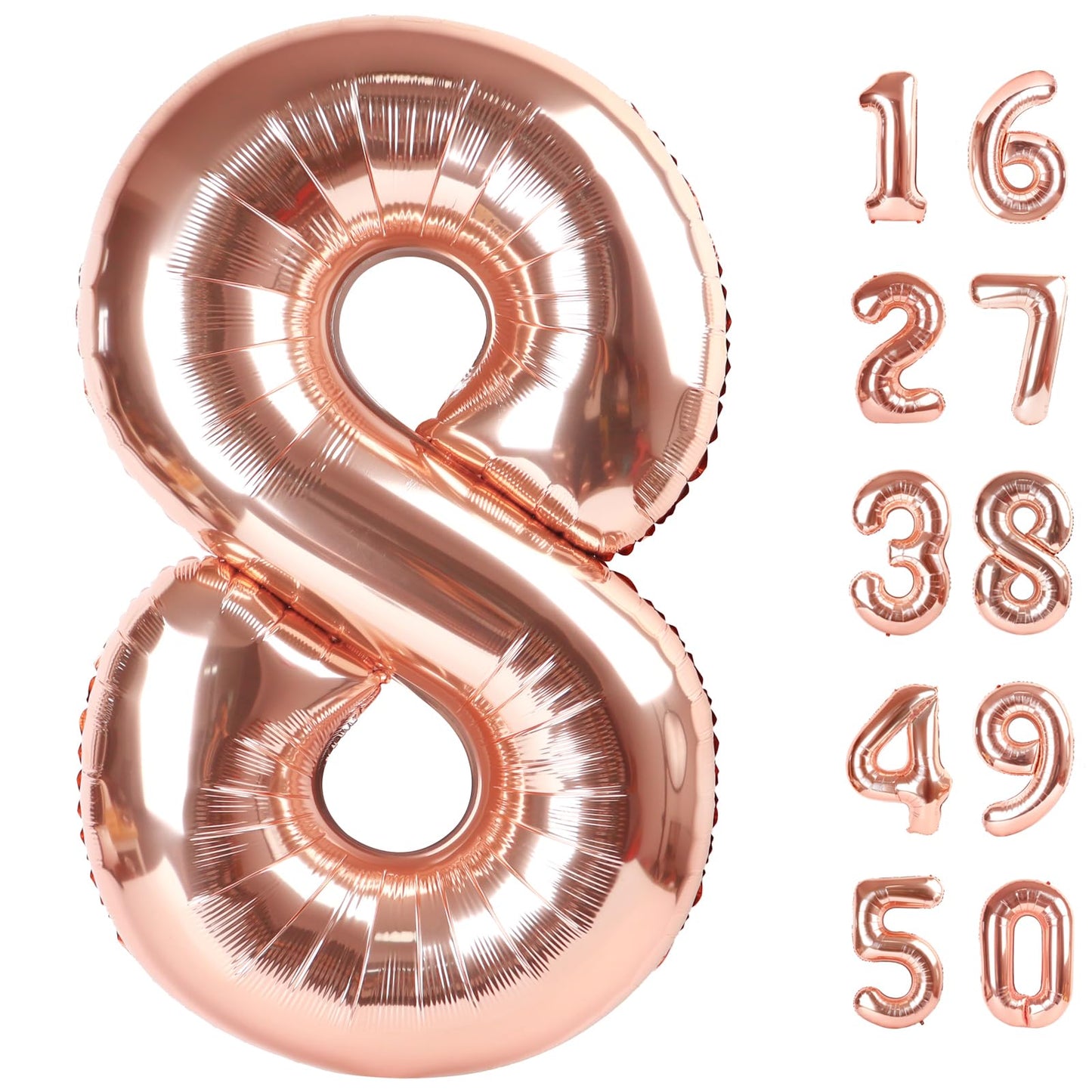 Kelfuoya Rose Gold Number 8 Foil Balloon - 40-Inch Giant Birthday Decor