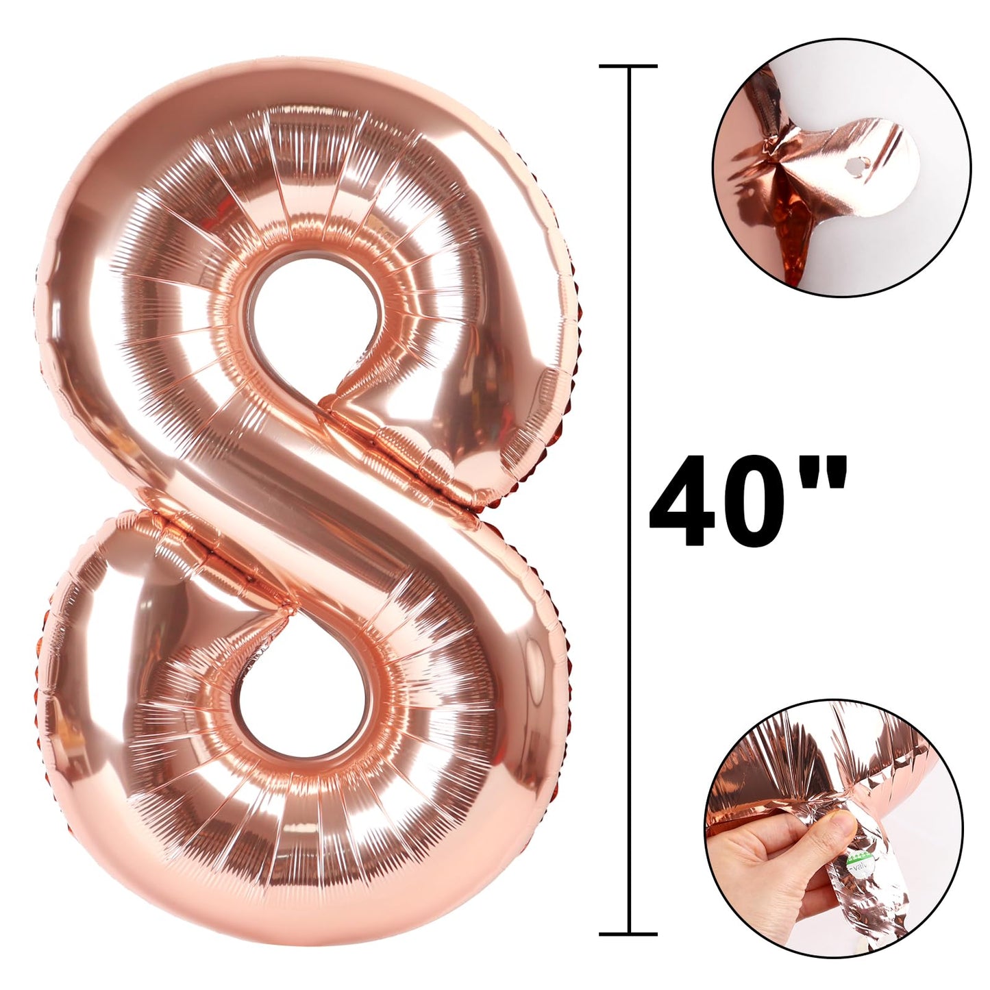Kelfuoya Rose Gold Number 8 Foil Balloon - 40-Inch Giant Birthday Decor