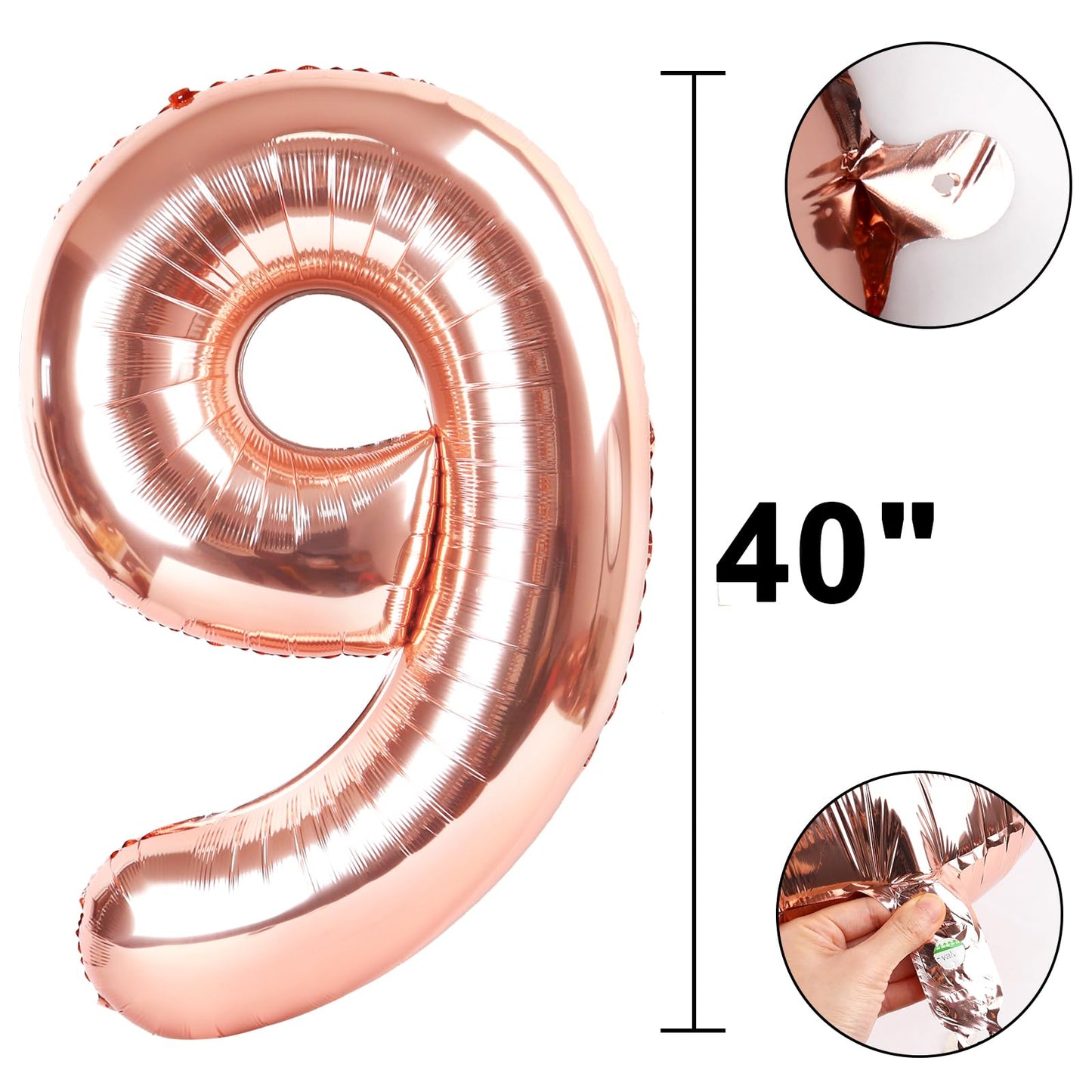 Kelfuoya Rose Gold Number 9 Balloon – 40-Inch Giant Mylar Foil Birthday Decor