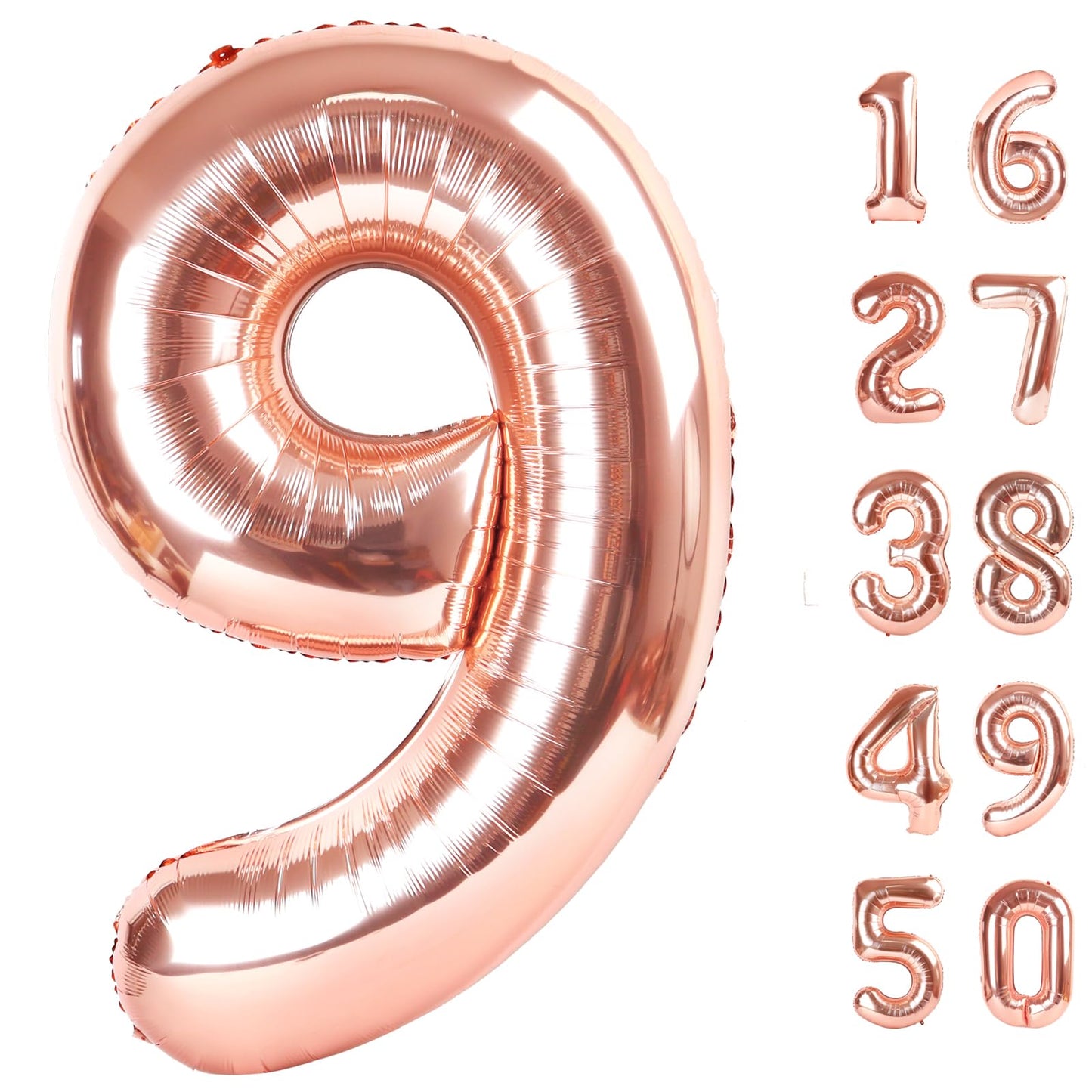 Kelfuoya Rose Gold Number 9 Balloon – 40-Inch Giant Mylar Foil Birthday Decor
