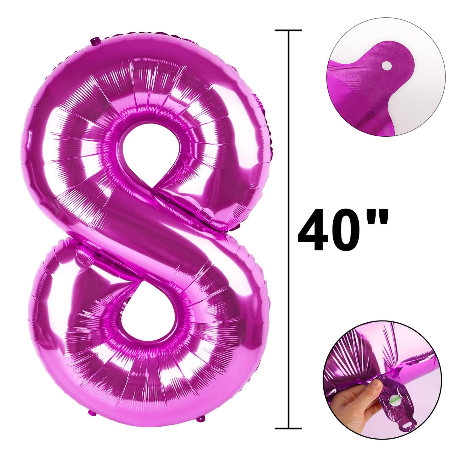 Kelfuoya 40-Inch Rose Purple Number 8 Balloon | Jumbo Mylar Foil Helium Balloon for Birthdays & Anniversaries