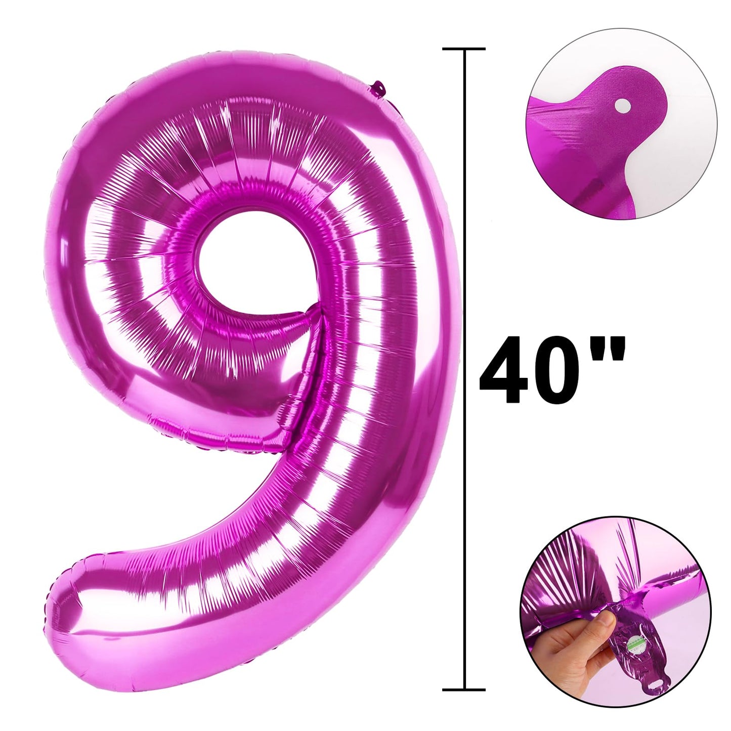 Kelfuoya 40-Inch Rose Purple Number 9 Foil Balloon – Jumbo Mylar Balloons for Birthdays & Celebrations