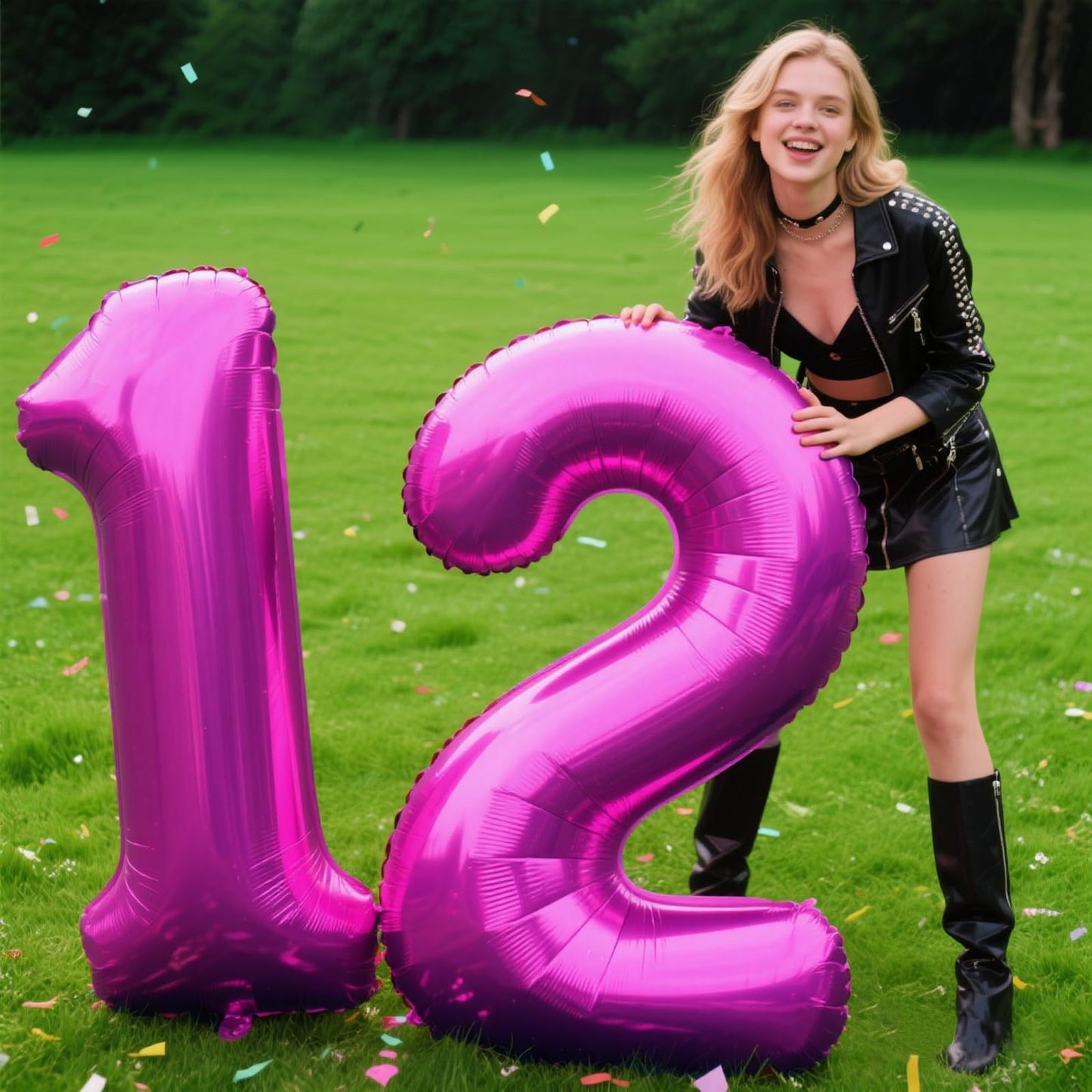Kelfuoya 40-Inch Rose Purple 12 Balloon – Giant Foil Number Balloons for Birthday & Anniversary