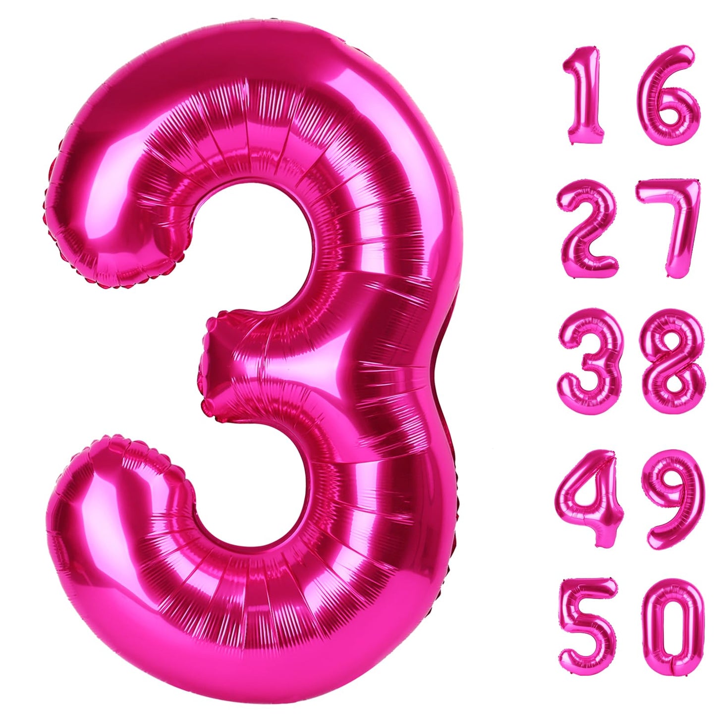 Kelfuoya Rose Red Number 3 40-Inch Mylar Balloon – Hot Pink Foil Birthday Party Decor