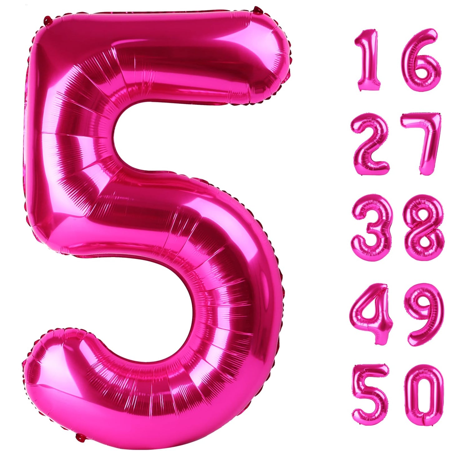 Kelfuoya Rose Red Number 5 Balloon – 40-Inch Giant Hot Pink Foil Balloon for Birthdays & Celebrations