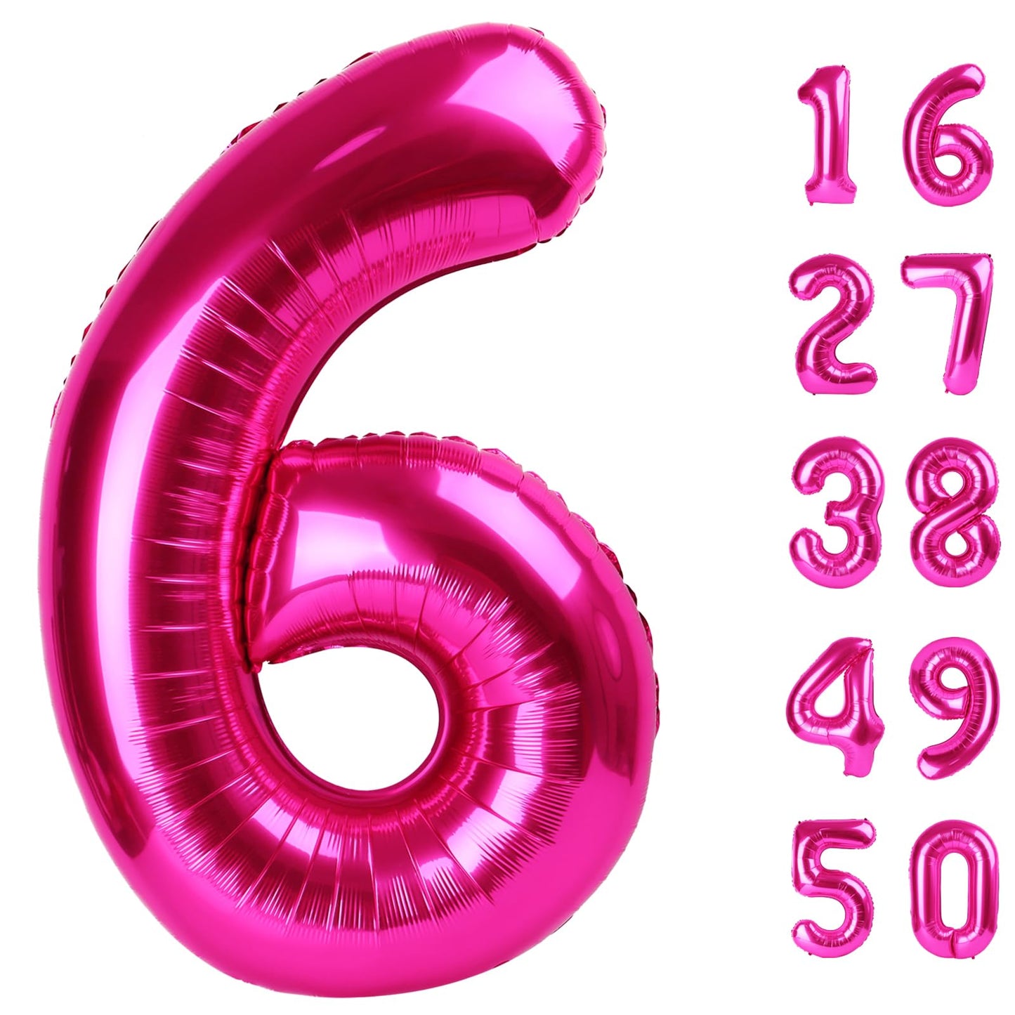 Kelfuoya Rose Red 40-Inch Number 6 Foil Balloon – Jumbo Hot Pink Birthday Party Decor