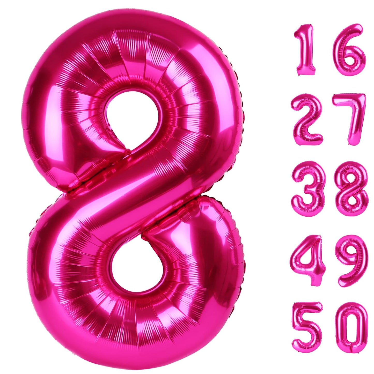 Kelfuoya Rose Red Number 8 Balloon, 40-Inch Jumbo Hot Pink Foil Balloon for Birthdays & Anniversaries