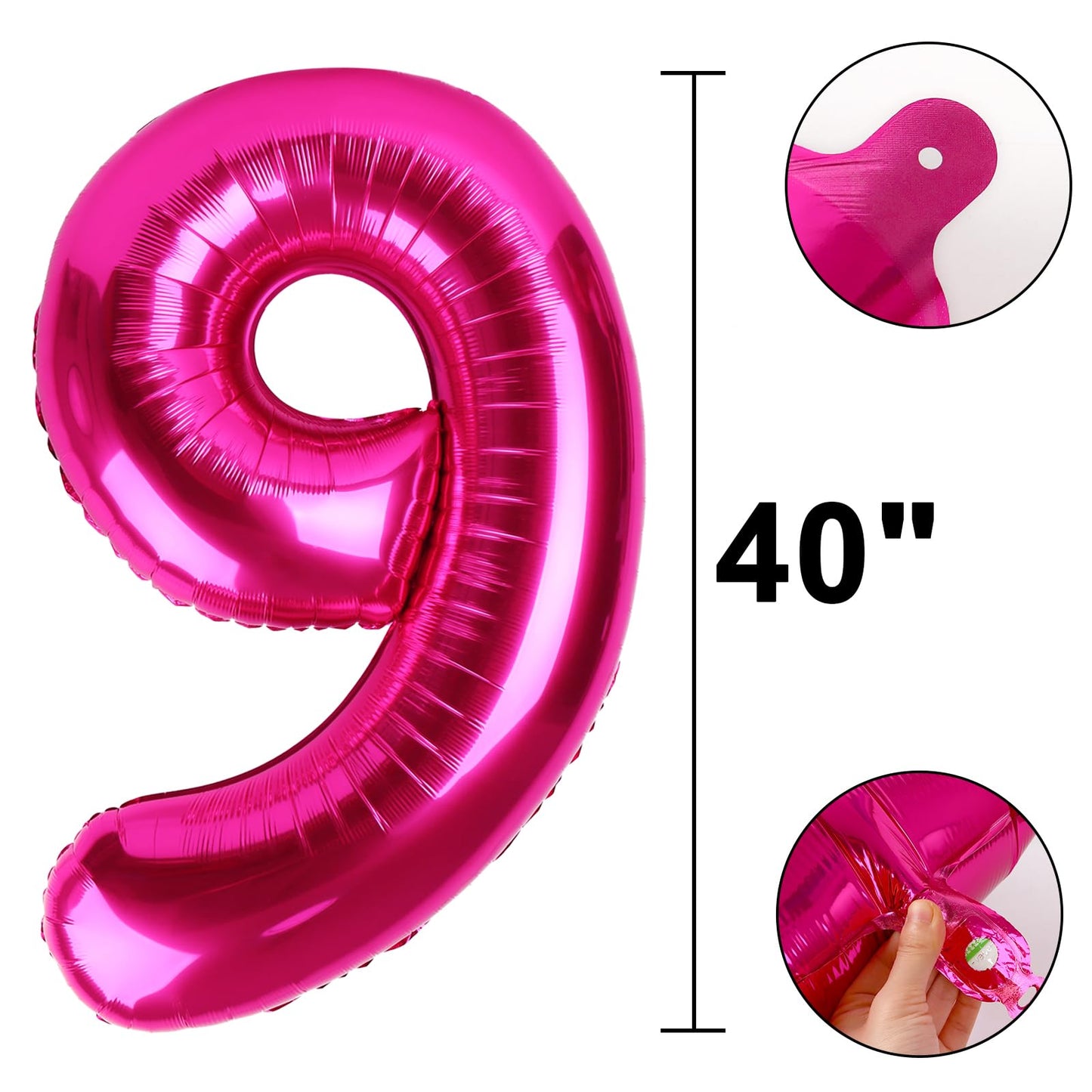 Kelfuoya Rose Red 40-Inch Number 9 Balloon – Jumbo Pink Foil Birthday & Anniversary Decor
