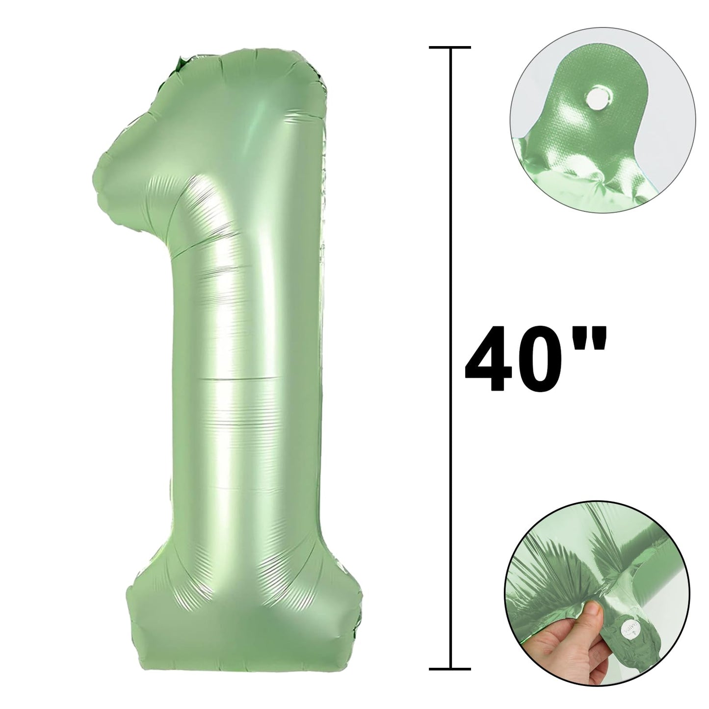 Kelfuoya 40 Inch Olive Green Number 1 Balloon – Jumbo Mylar Foil Helium Balloon for First Birthday, Weddings & Celebrations