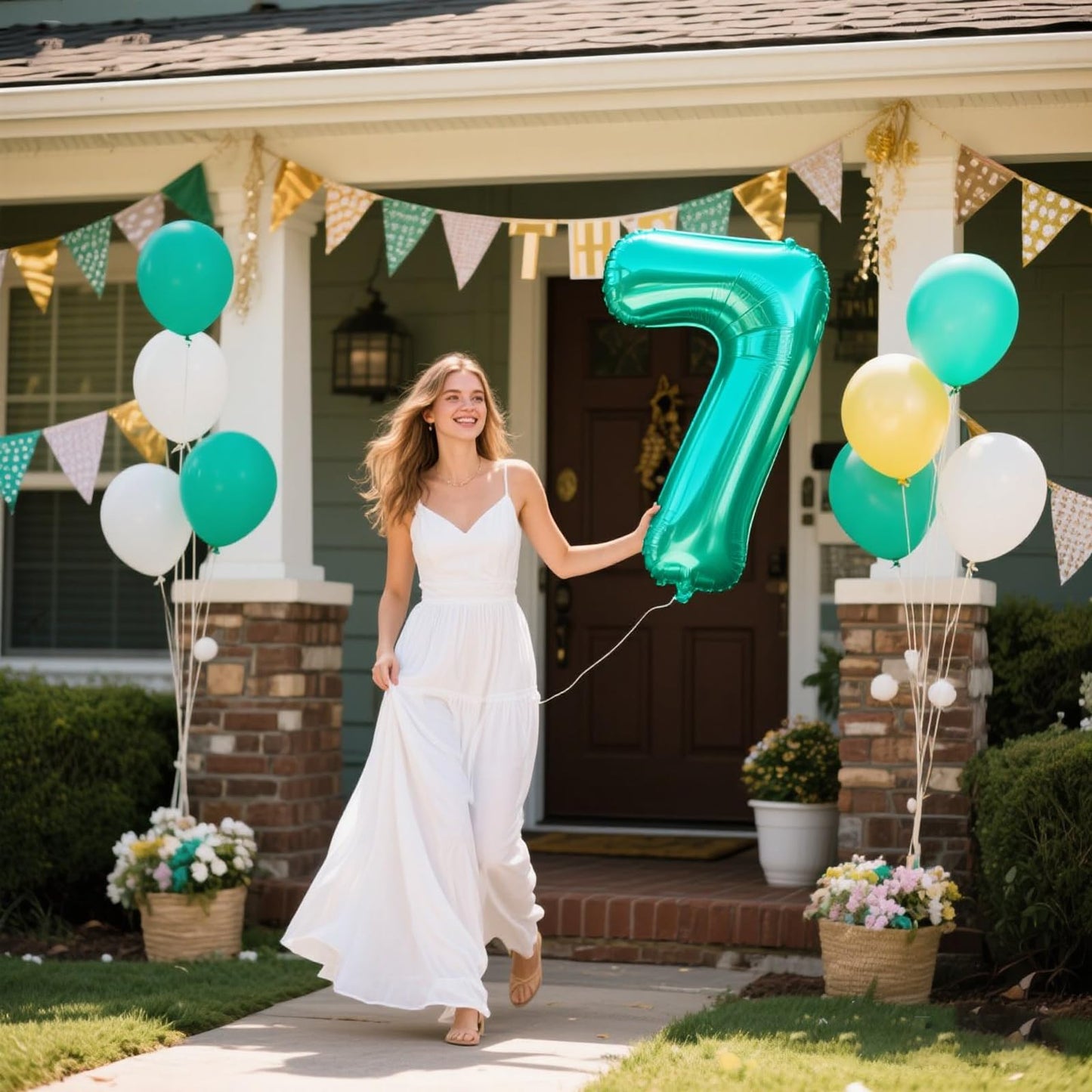 Kelfuoya 40-Inch Teal Number 7 Balloon — Jumbo Mylar Foil Birthday & Anniversary Decor