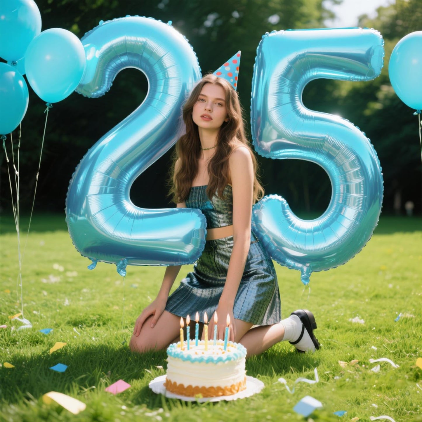 Kelfuoya 40-Inch Light Blue Number 25 Balloon – Jumbo Mylar Foil Digital Balloon for Birthday & Anniversary Parties
