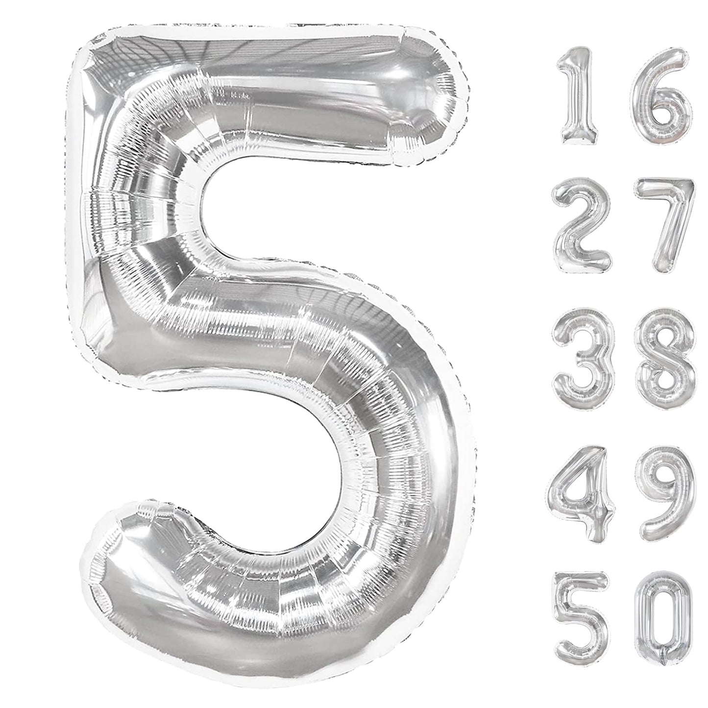 Kelfuoya 40in Silver Number Balloons – 5th Birthday & Anniversary Decor