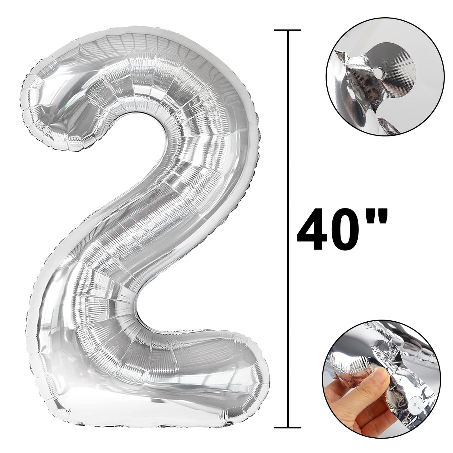 Kelfuoya 40-Inch Silver Number 2 Balloon – Giant Foil Party Decor