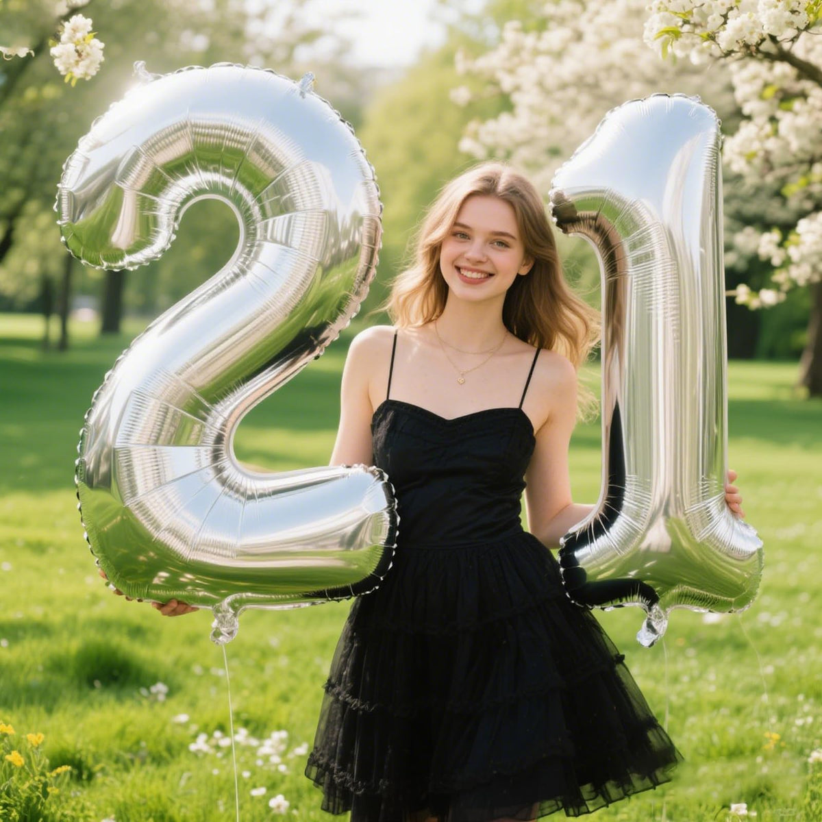 Kelfuoya 40 Inch Silver Number 21 Balloon — Jumbo Mylar Foil for Birthday and Anniversary