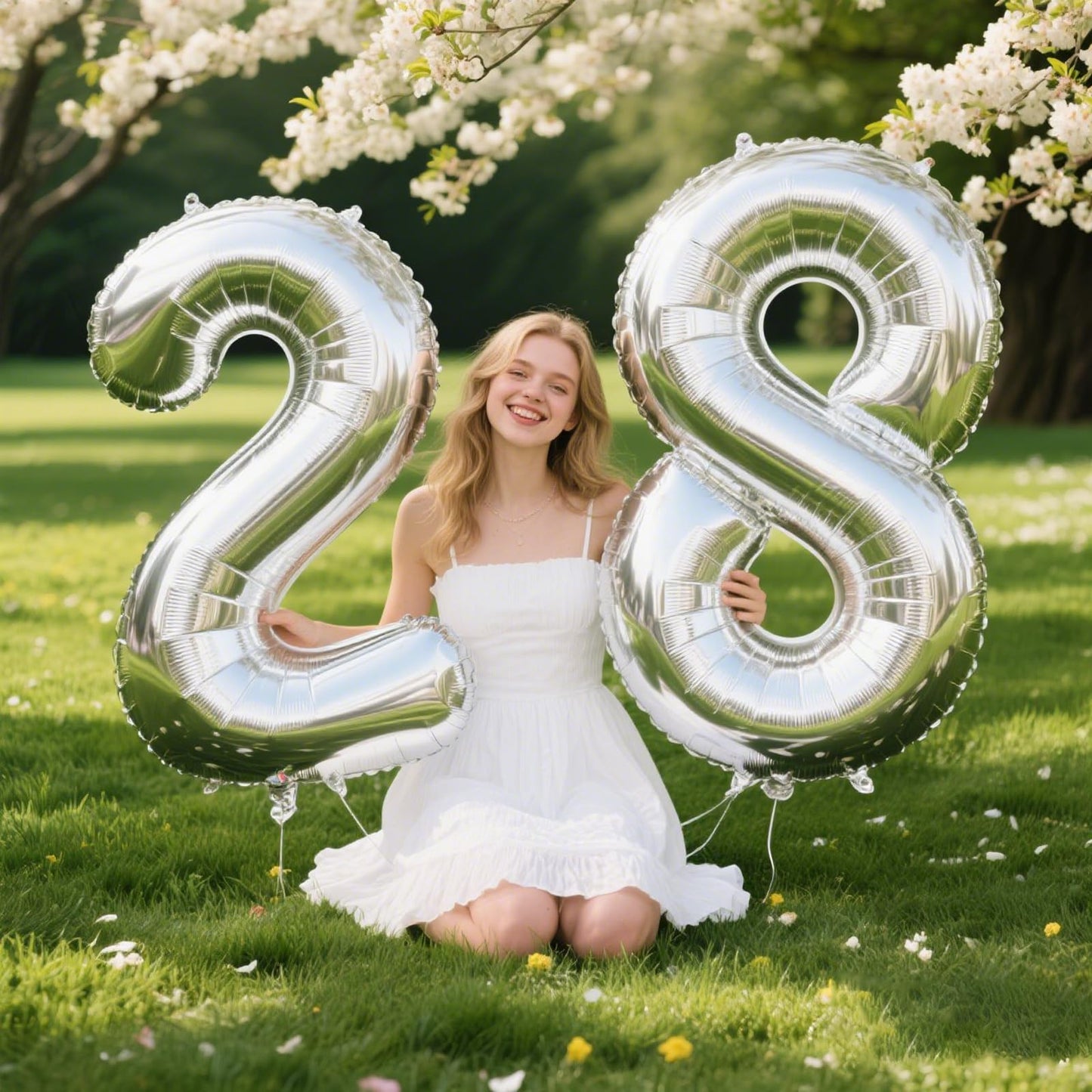 Kelfuoya 40-Inch Silver Number 28 Balloon | Jumbo Mylar Foil Balloon for Birthday & Anniversary Decor