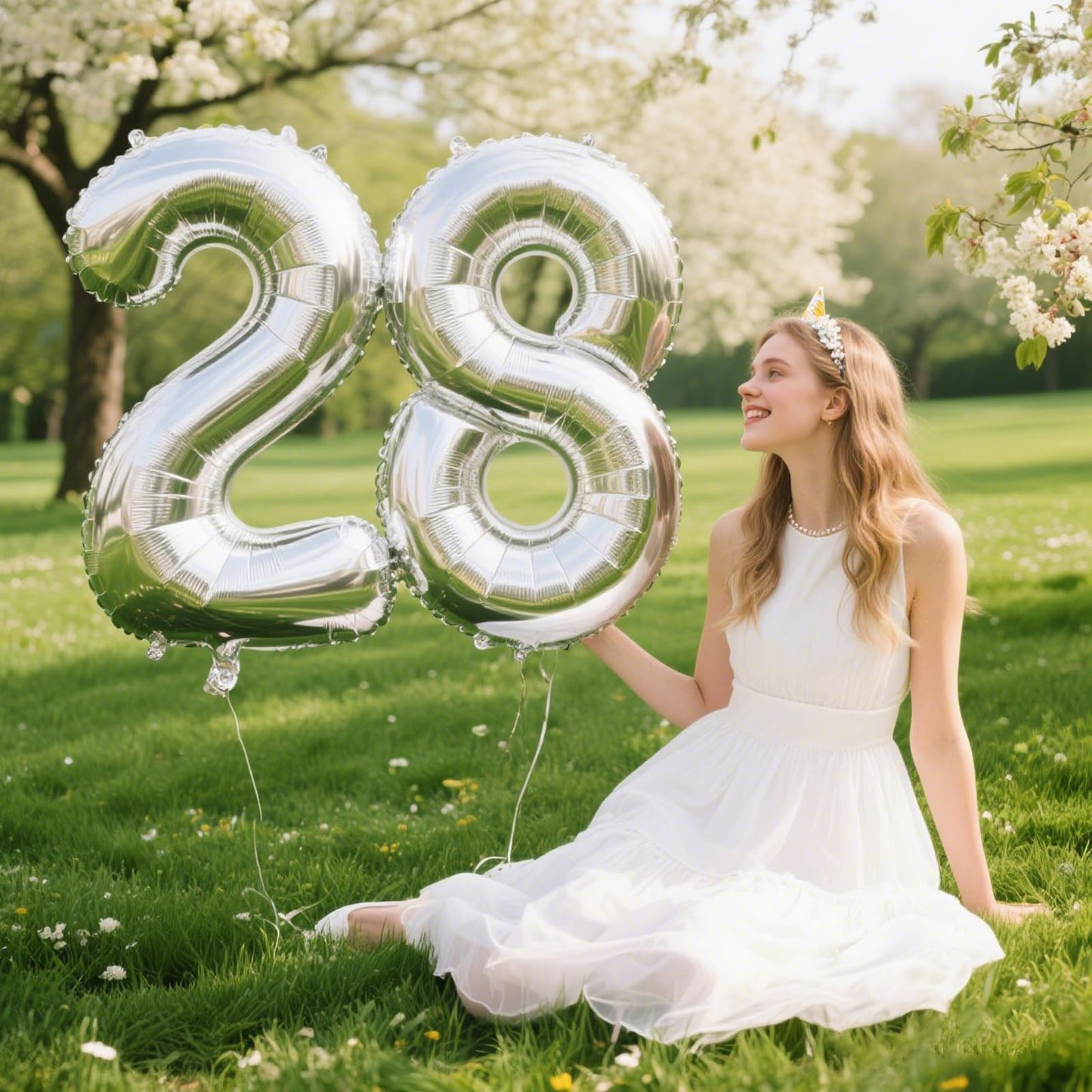 Kelfuoya 40-Inch Silver Number 28 Balloon | Jumbo Mylar Foil Balloon for Birthday & Anniversary Decor