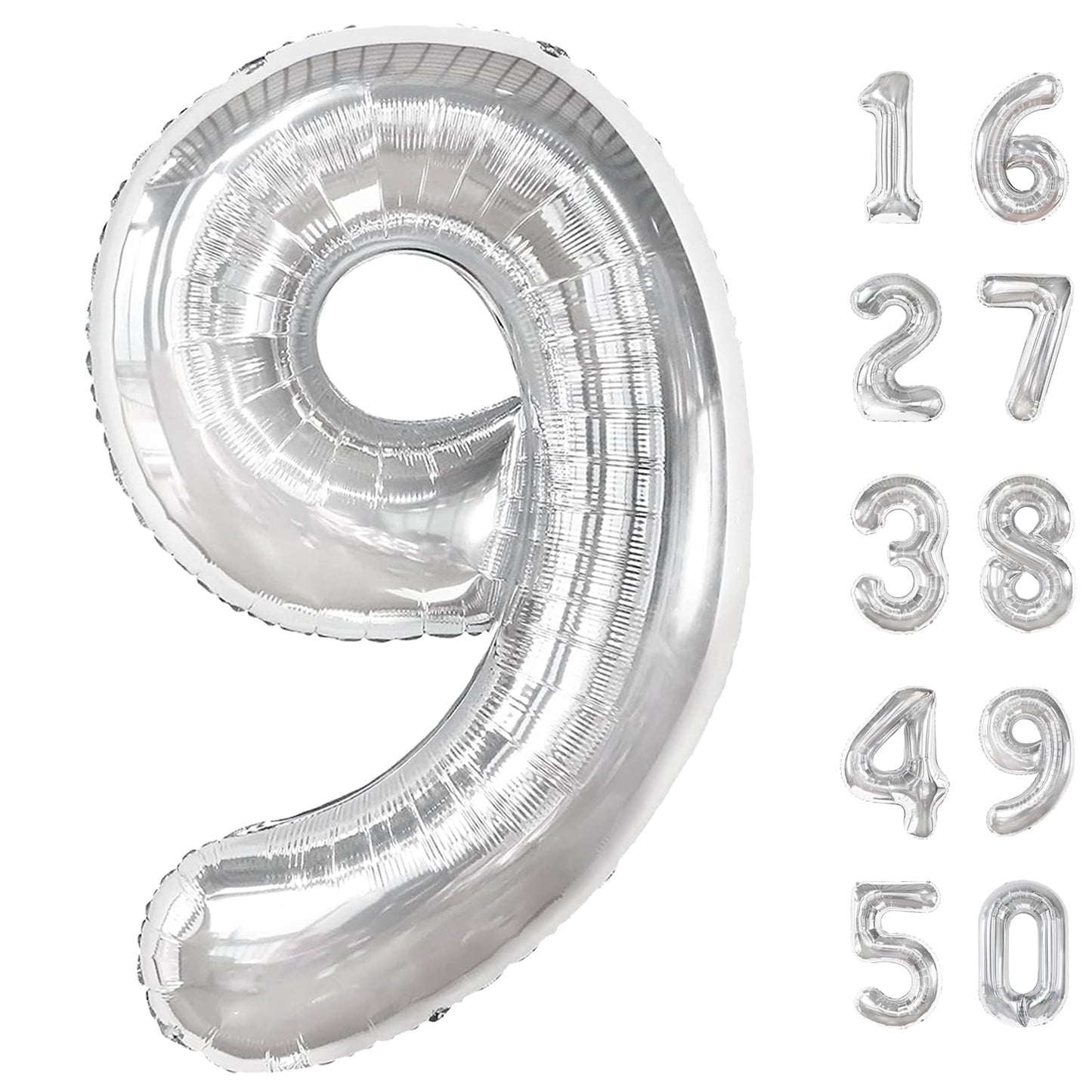 Kelfuoya 40 Inch Silver Number 9 Balloon - Giant 9th Birthday & Anniversary Party Decoration