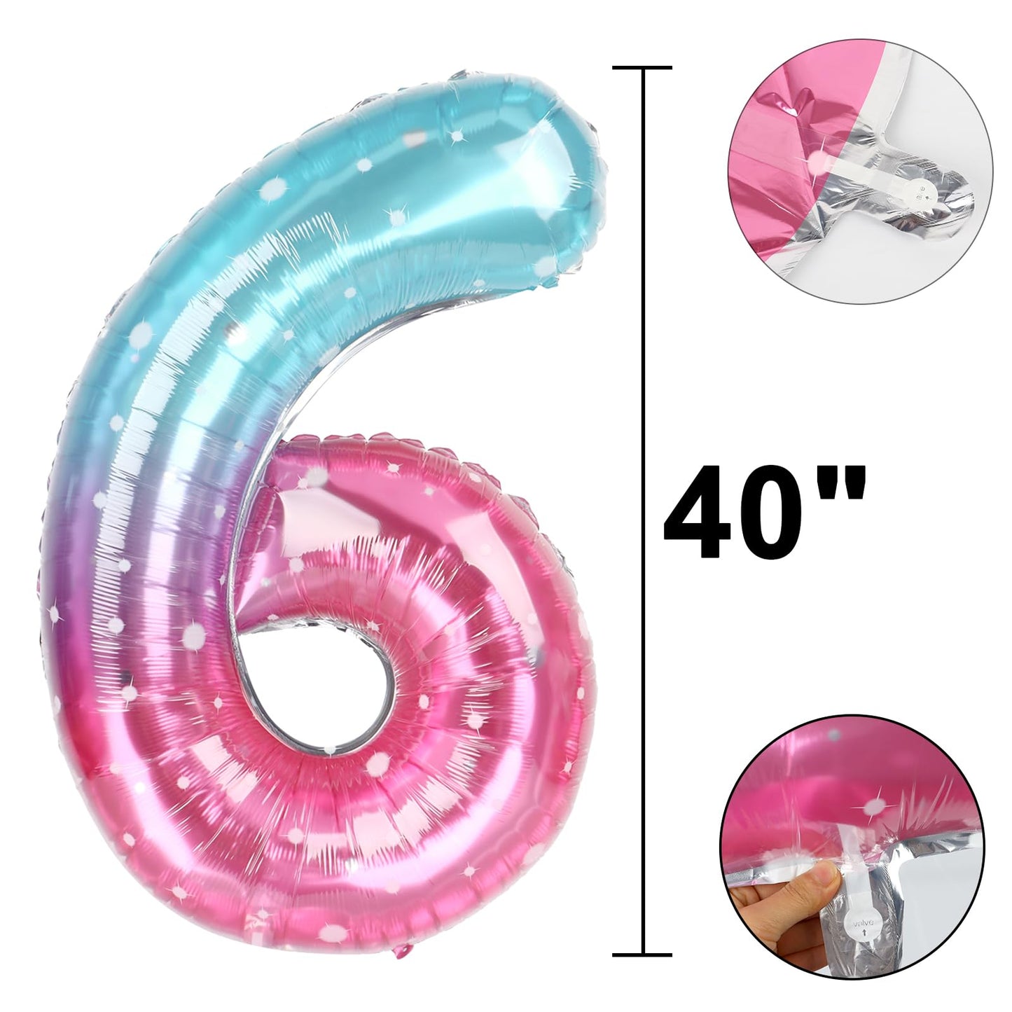 Kelfuoya 40-Inch Starry Number 6 Balloon | Jumbo Mylar Foil Birthday & Anniversary Decor