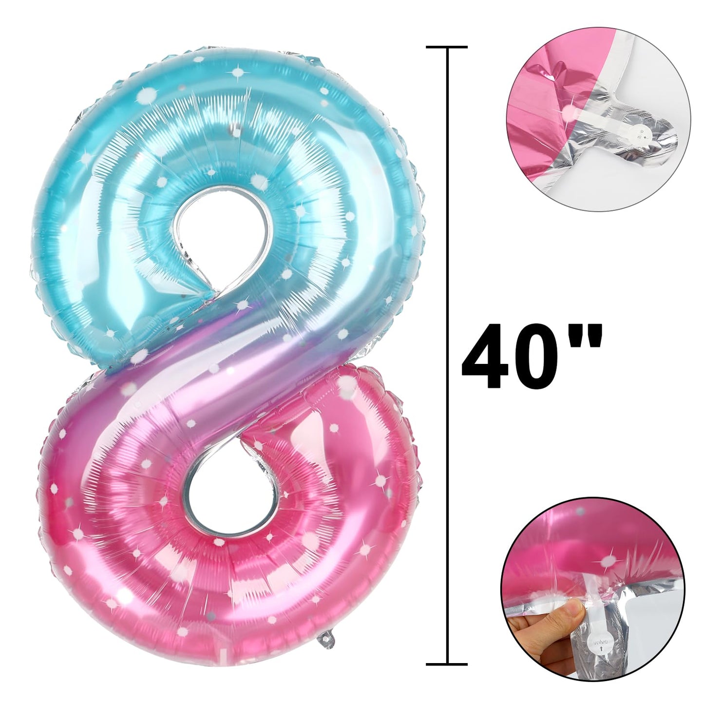 Kelfuoya 40 Inch Giant Starry Foil Number 8 Balloon – 18th, 28th Birthday & 80th Anniversary Party Decor