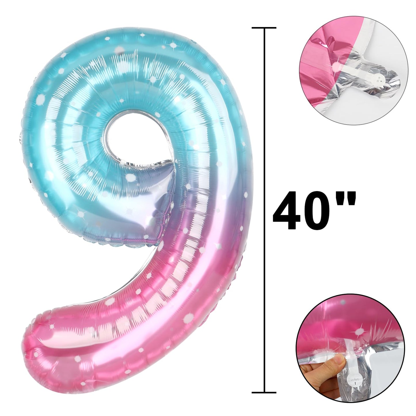 Kelfuoya 40-Inch Starry Number 9 Balloon | Jumbo Mylar Foil Birthday & Anniversary Decoration