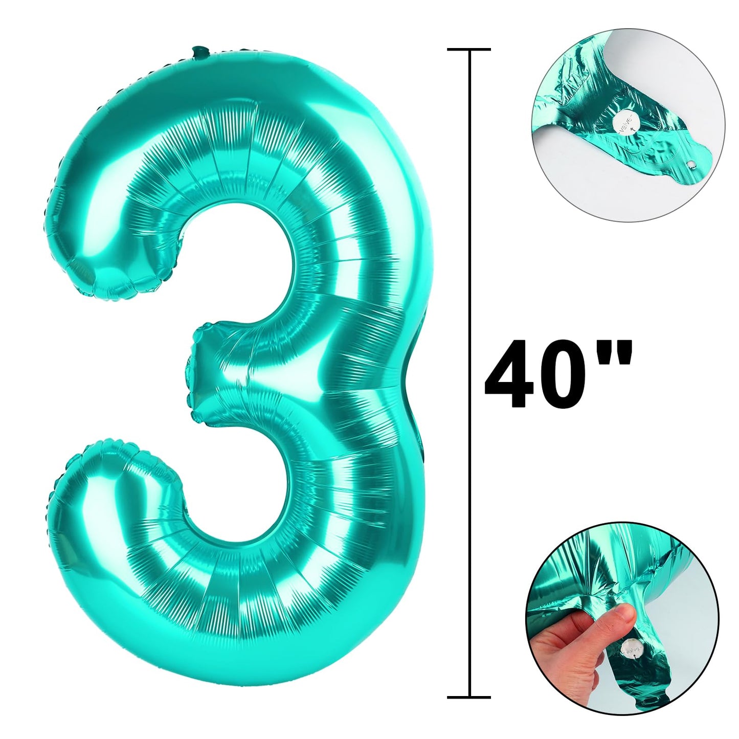 40-Inch Teal Blue Number 3 Balloon – Jumbo Mylar Foil Party Balloon | Kelfuoya
