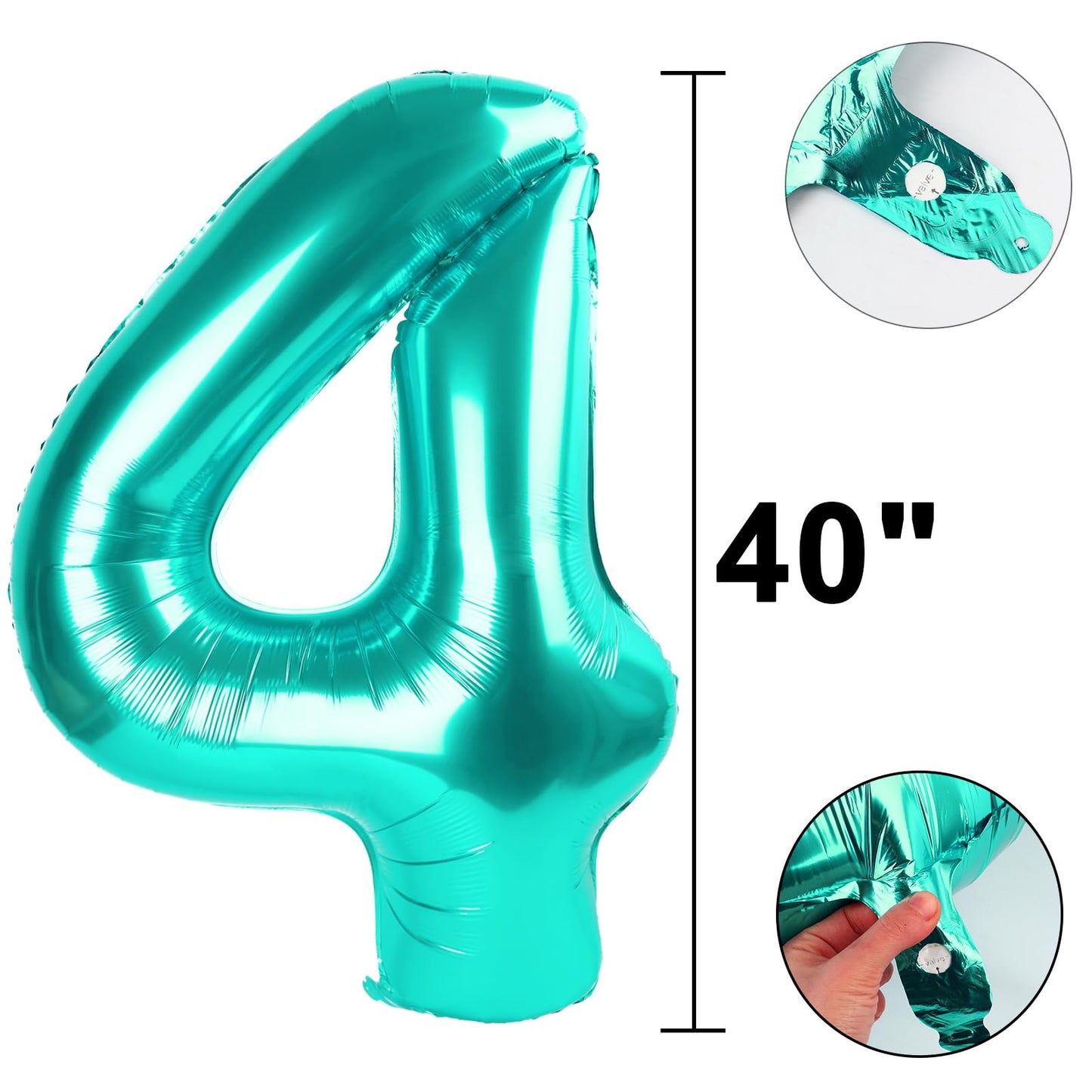 Kelfuoya 40 Inch Teal 4 Balloon – Giant Foil Number Balloon for 14th & 24th Birthdays and Anniversaries