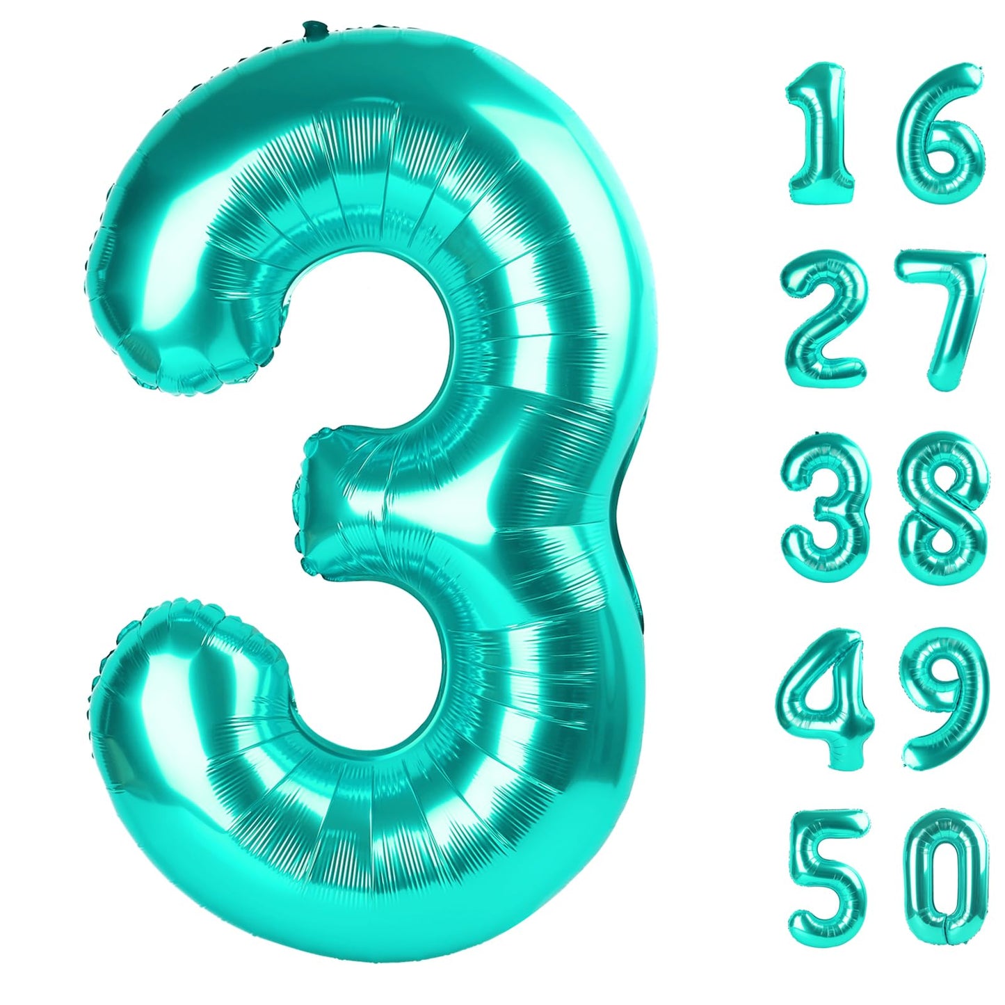 40-Inch Teal Blue Number 3 Balloon – Jumbo Mylar Foil Party Balloon | Kelfuoya